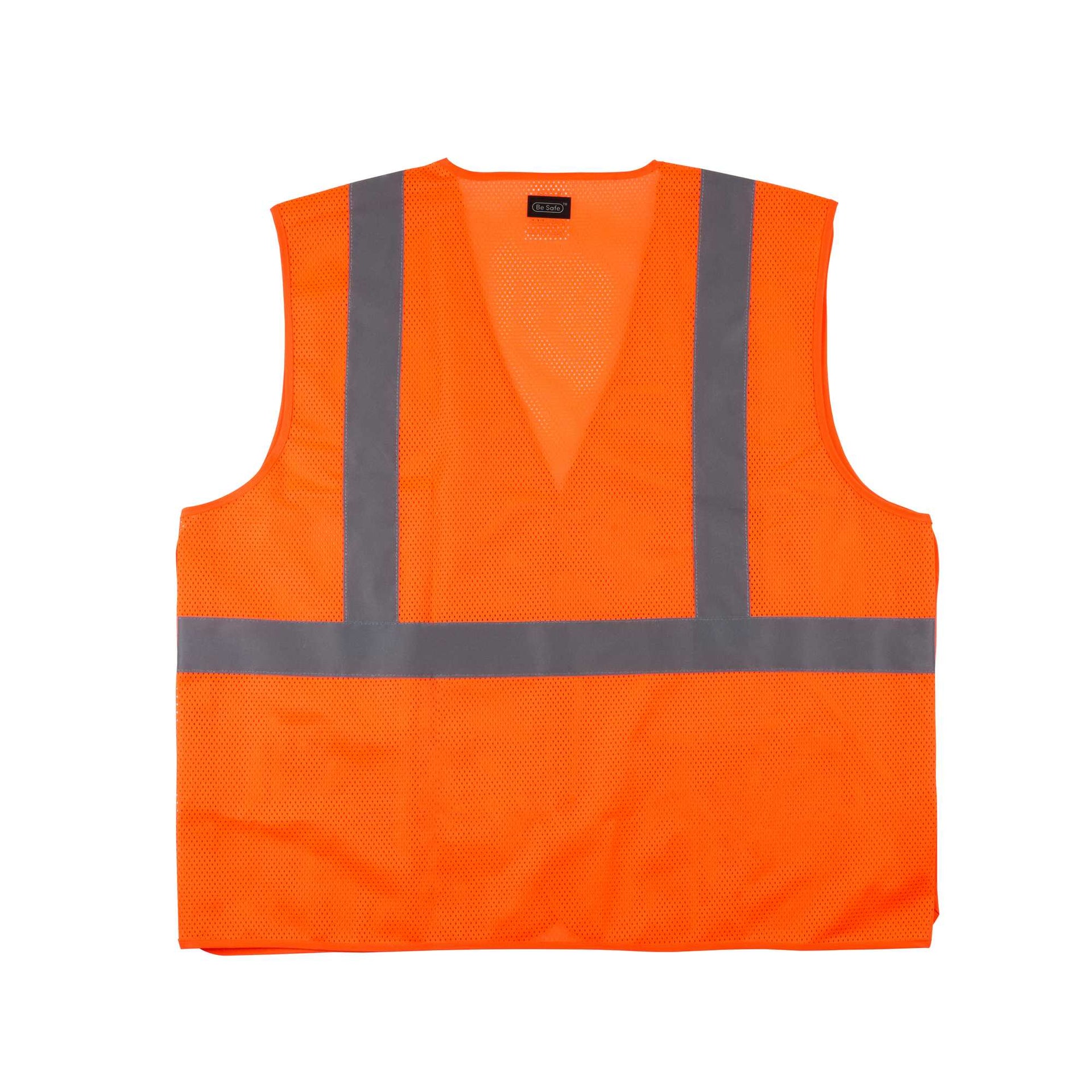 Be Safe Type R Class 2 Orange L/XL High Visibility 5-Point Breakaway Mesh Safety Vest - Hook/Loop Closure, Reflective Tape - 20 count box