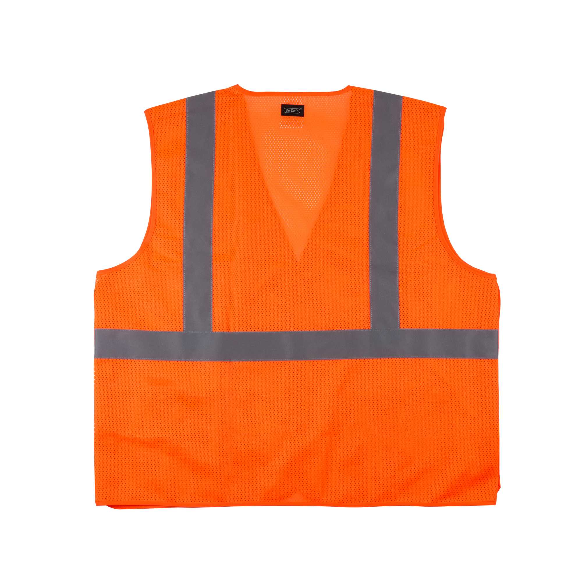 Be Safe Type R Class 2 Orange L/XL High Visibility 5-Point Breakaway Mesh Safety Vest - Hook/Loop Closure, Reflective Tape - 20 count box