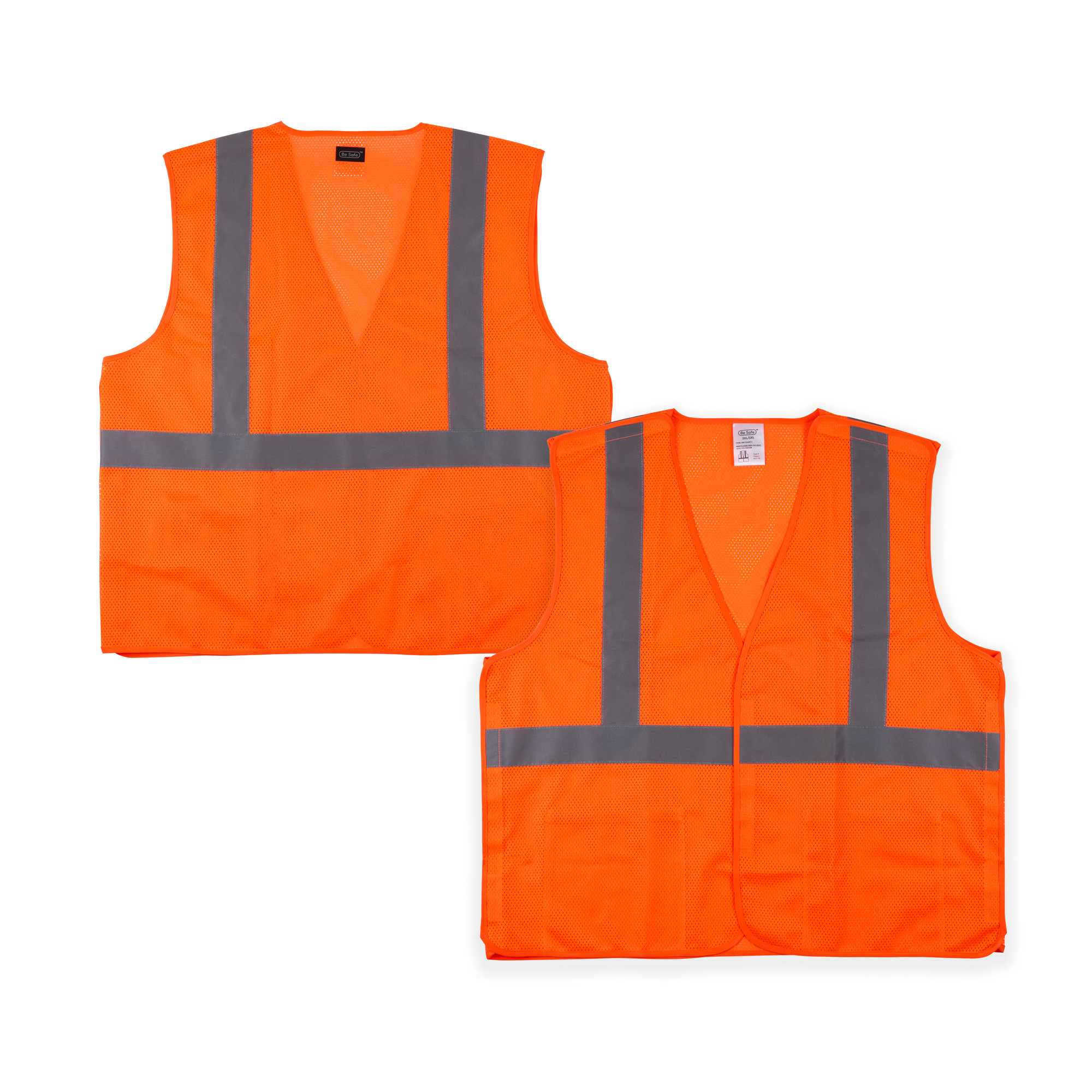 Be Safe Type R Class 2 Orange 2XL/3XL High Visibility 5-Point Breakaway Mesh Safety Vest - Hook/Loop Closure, Reflective Tape - 20 count box