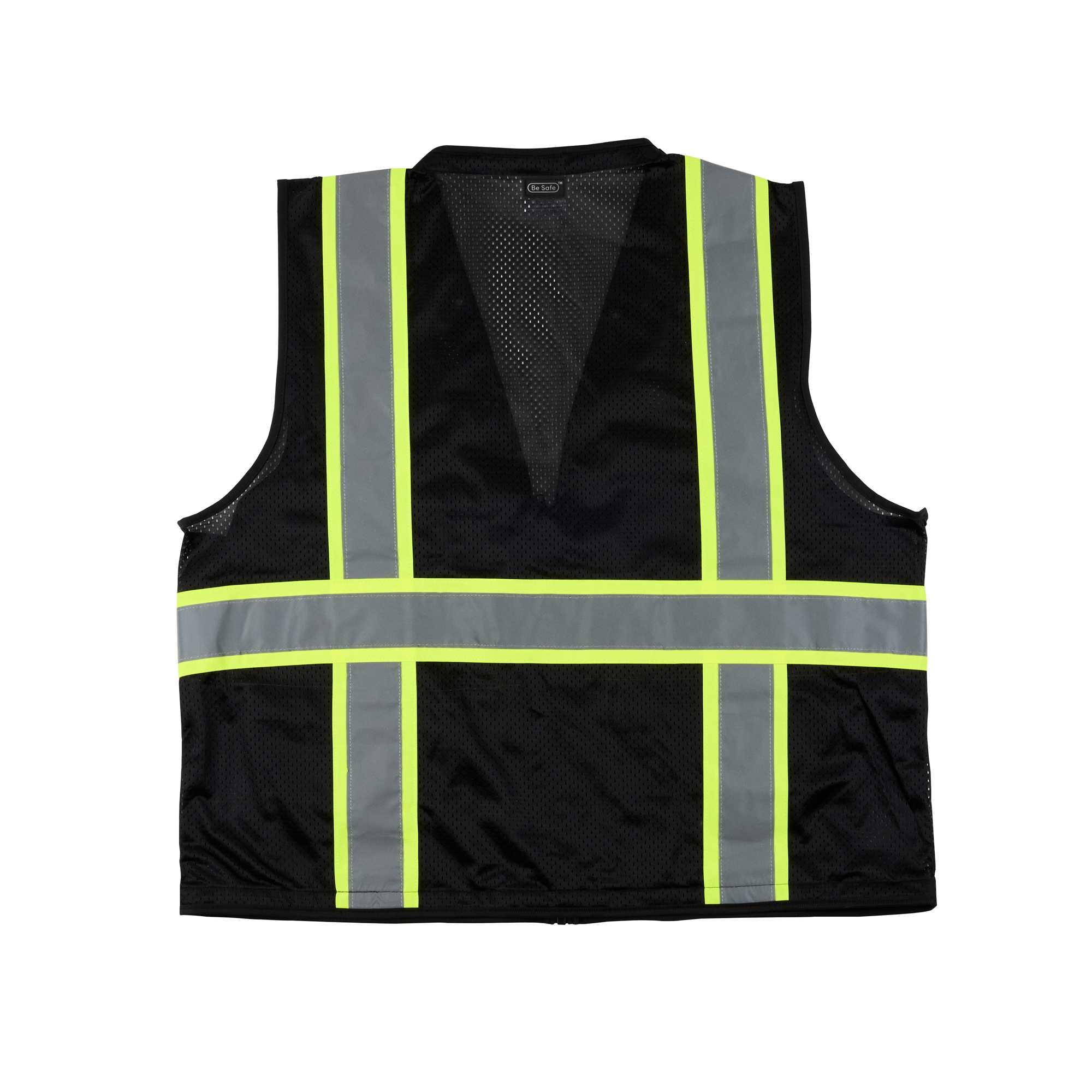 Be Safe Black S/M High Visibility Mesh Safety Vest - Zipper Closure, Reflective Tape - 20 count box