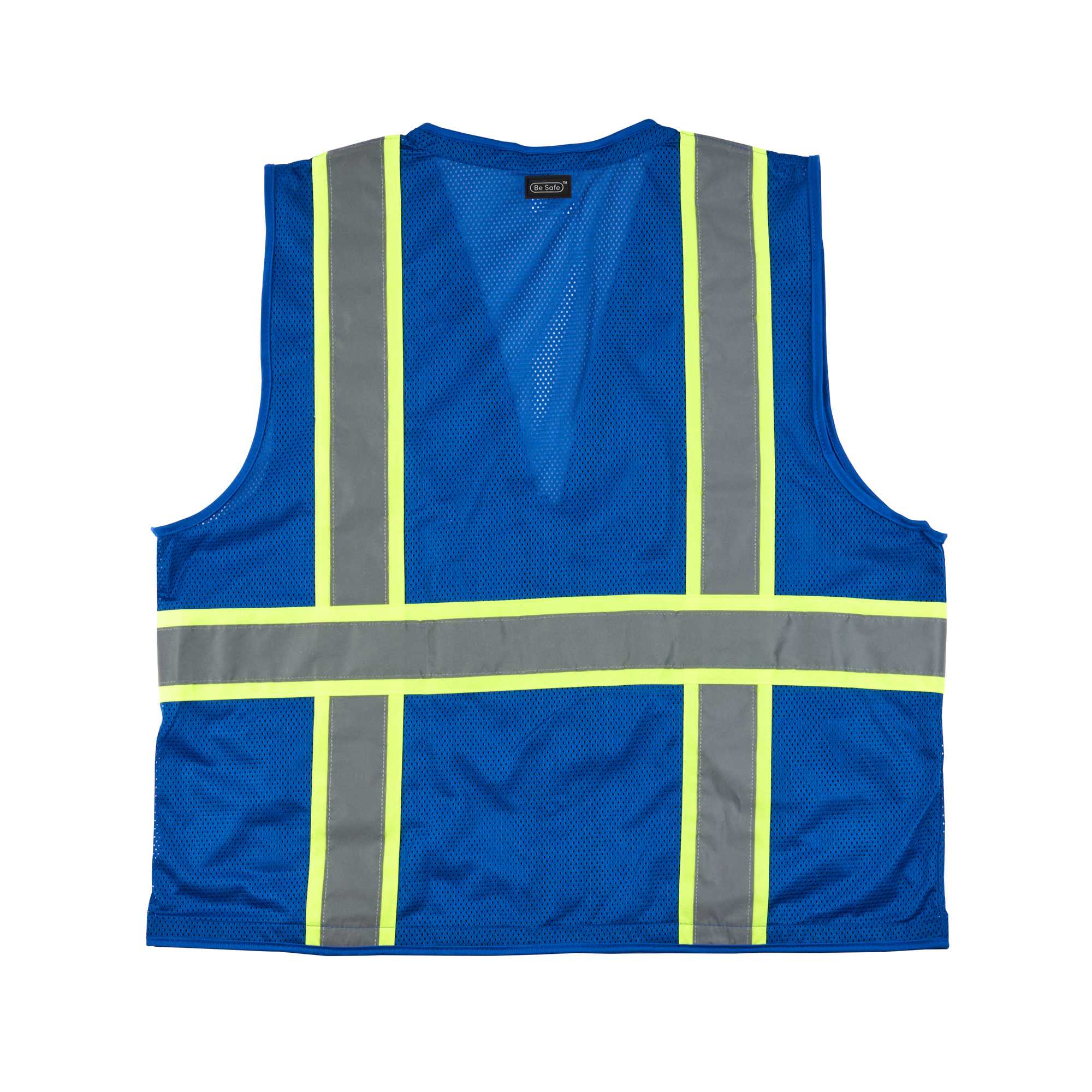 Be Safe Blue S/M High Visibility Mesh Safety Vest - Zipper Closure, Reflective Tape - 1 count box