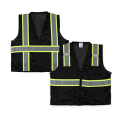 Be Safe Black L/XL High Visibility Mesh Safety Vest - Zipper Closure, Reflective Tape - 1 count box