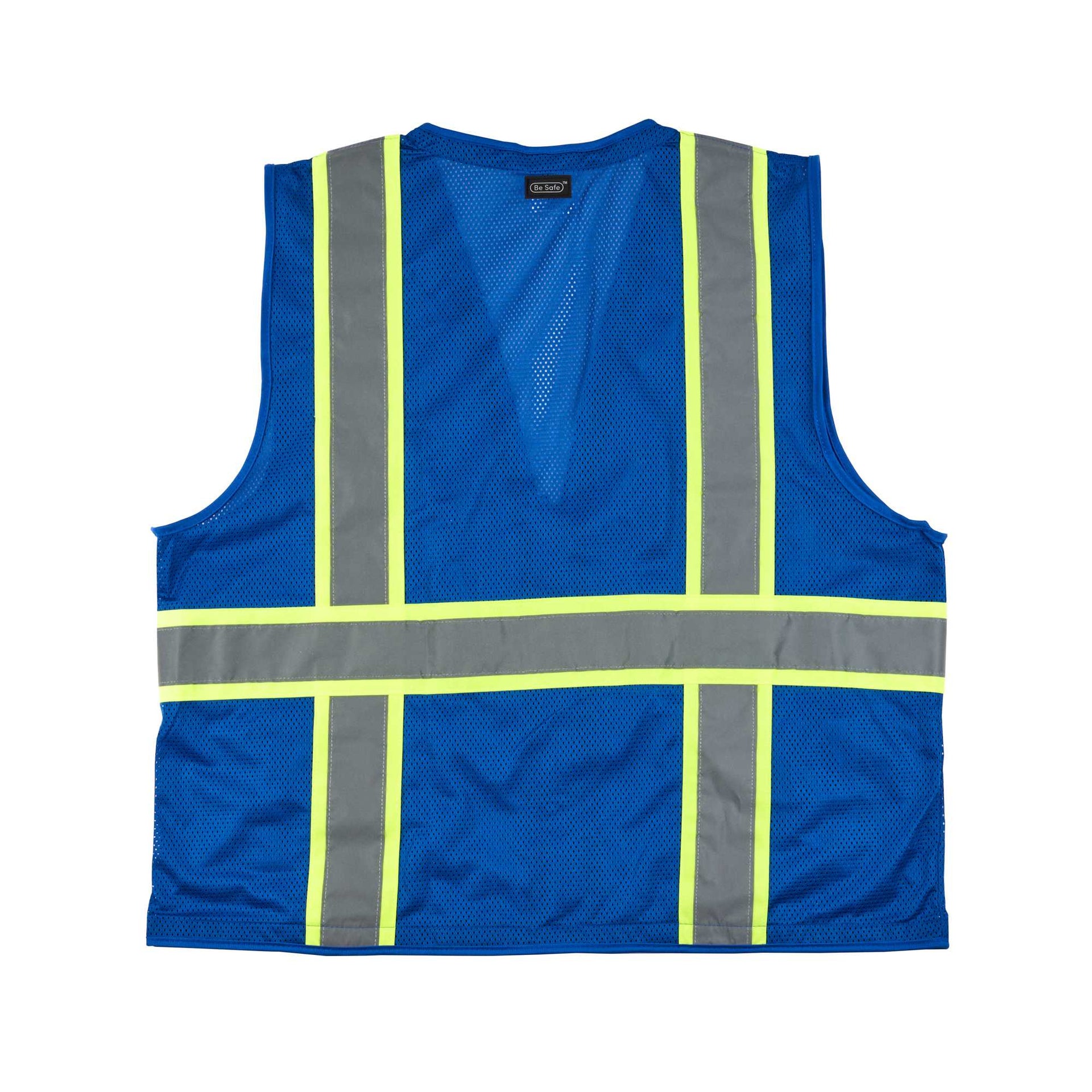 Be Safe Blue L/XL High Visibility Mesh Safety Vest - Zipper Closure, Reflective Tape - 1 count box