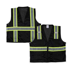 Be Safe Black 2XL/3XL High Visibility Mesh Safety Vest - Zipper Closure, Reflective Tape - 20 count box