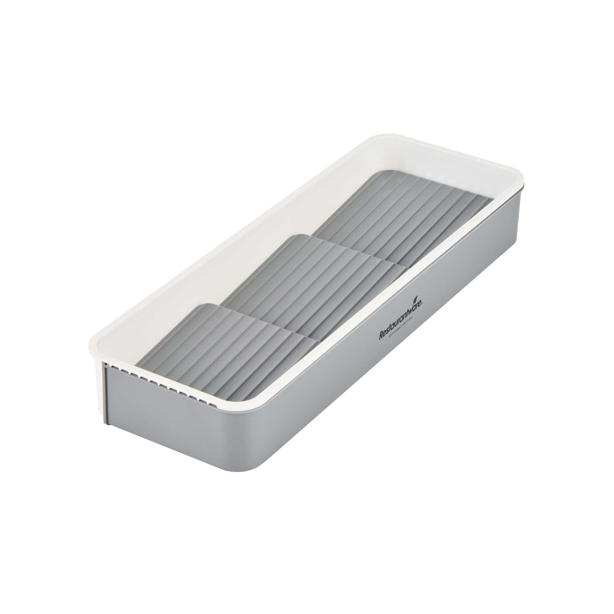 Clean Tek Professional Gray and White Plastic Expandable 3-Tier Spice Drawer Organizer - 15 1/2" x 5 1/2" x 2 1/4" - 1 count box