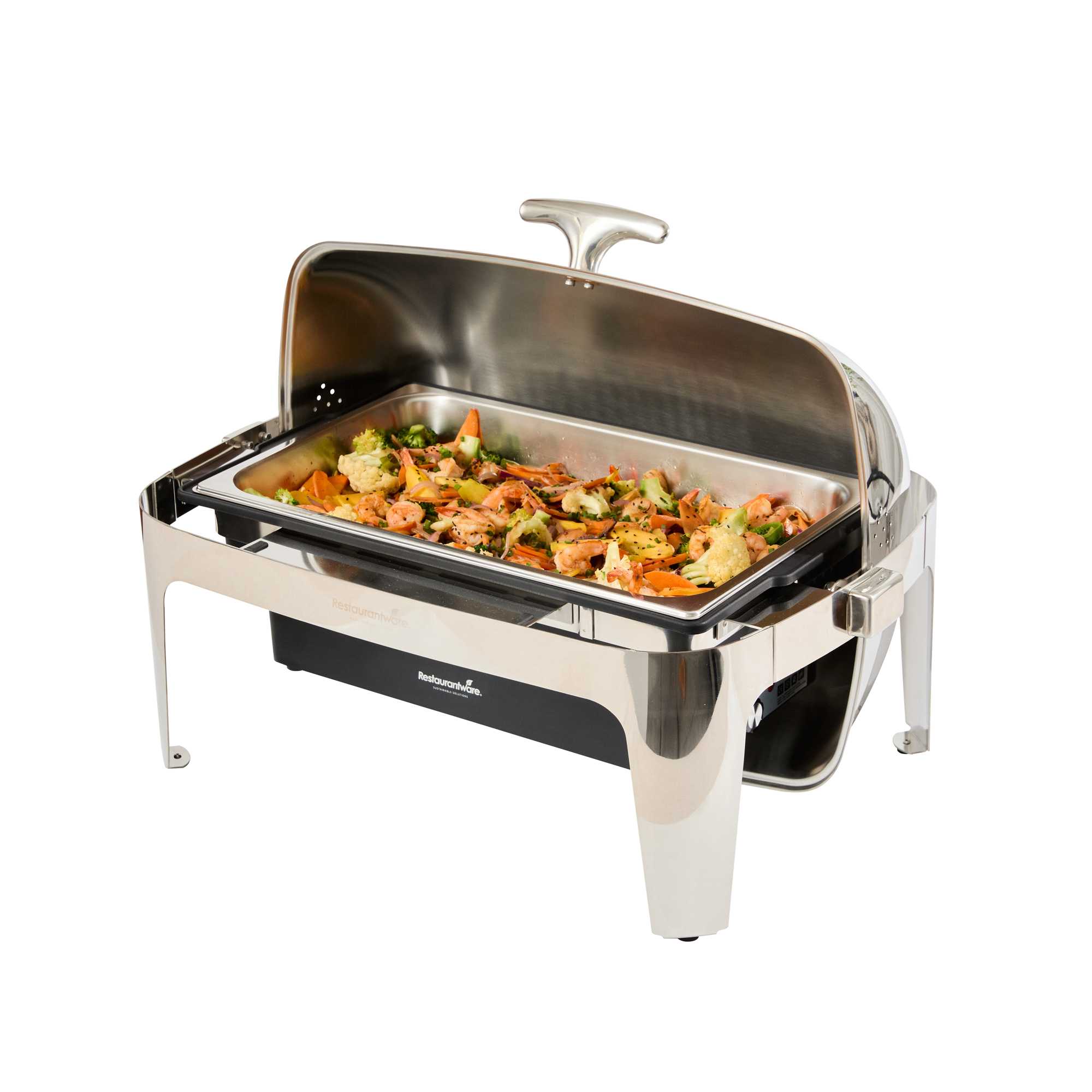 Cater Tek 9 qt Full Size Electric Chafer - Stainless Steel Roll Top Cover, Food Pan, Stand, 120V, 760W - 1 count box