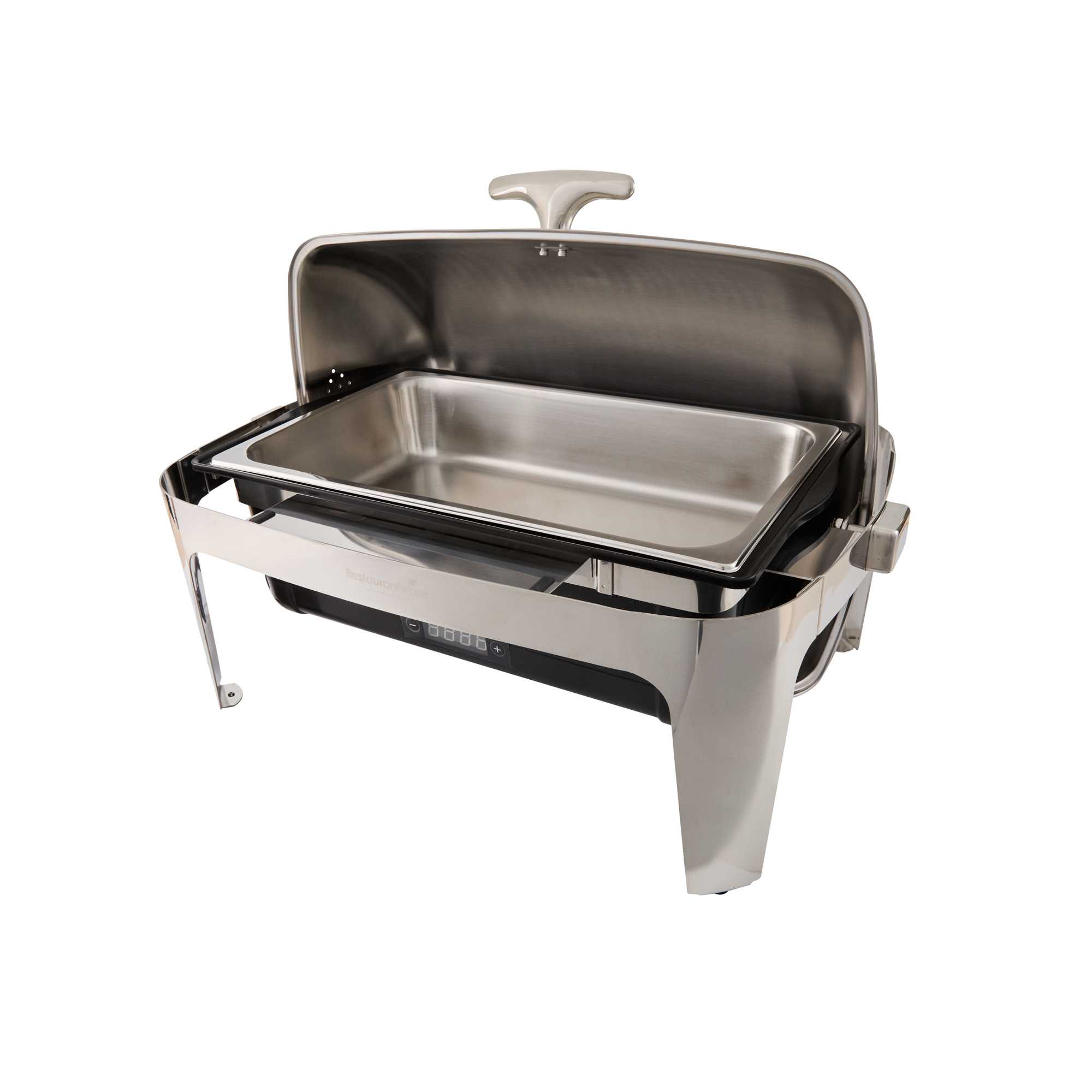 Cater Tek 14 qt Full Size Electric Chafer - Roll Top Cover, Food Pan, Stand, Digital Temperature Control, 120V, 760W - 1 count box