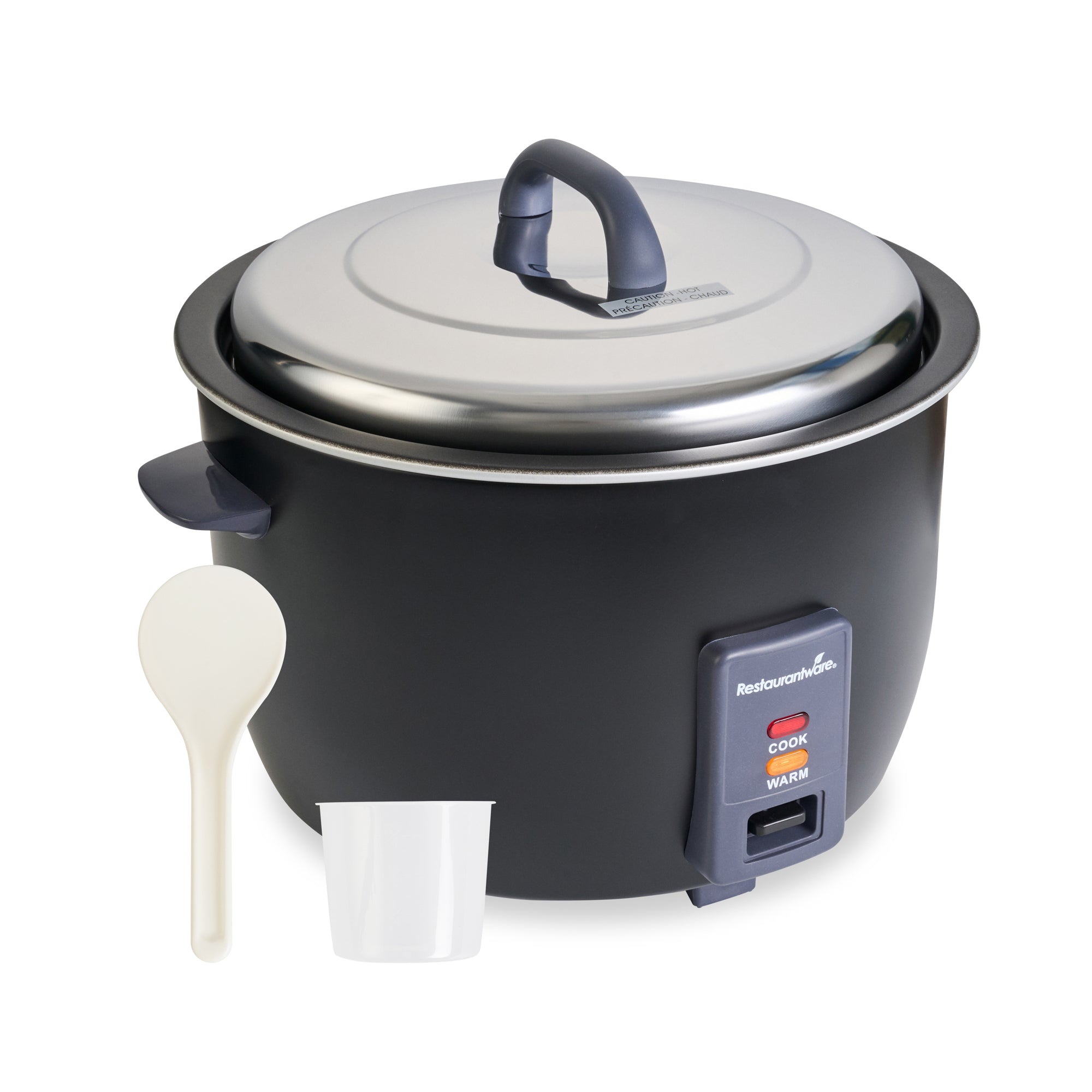 Kitchen Tek 60 Cup (30 Cup Raw) Black Steel Electric Rice Cooker / Warmer - with Removable Lid, 110-120V, 1650W - 1 count box