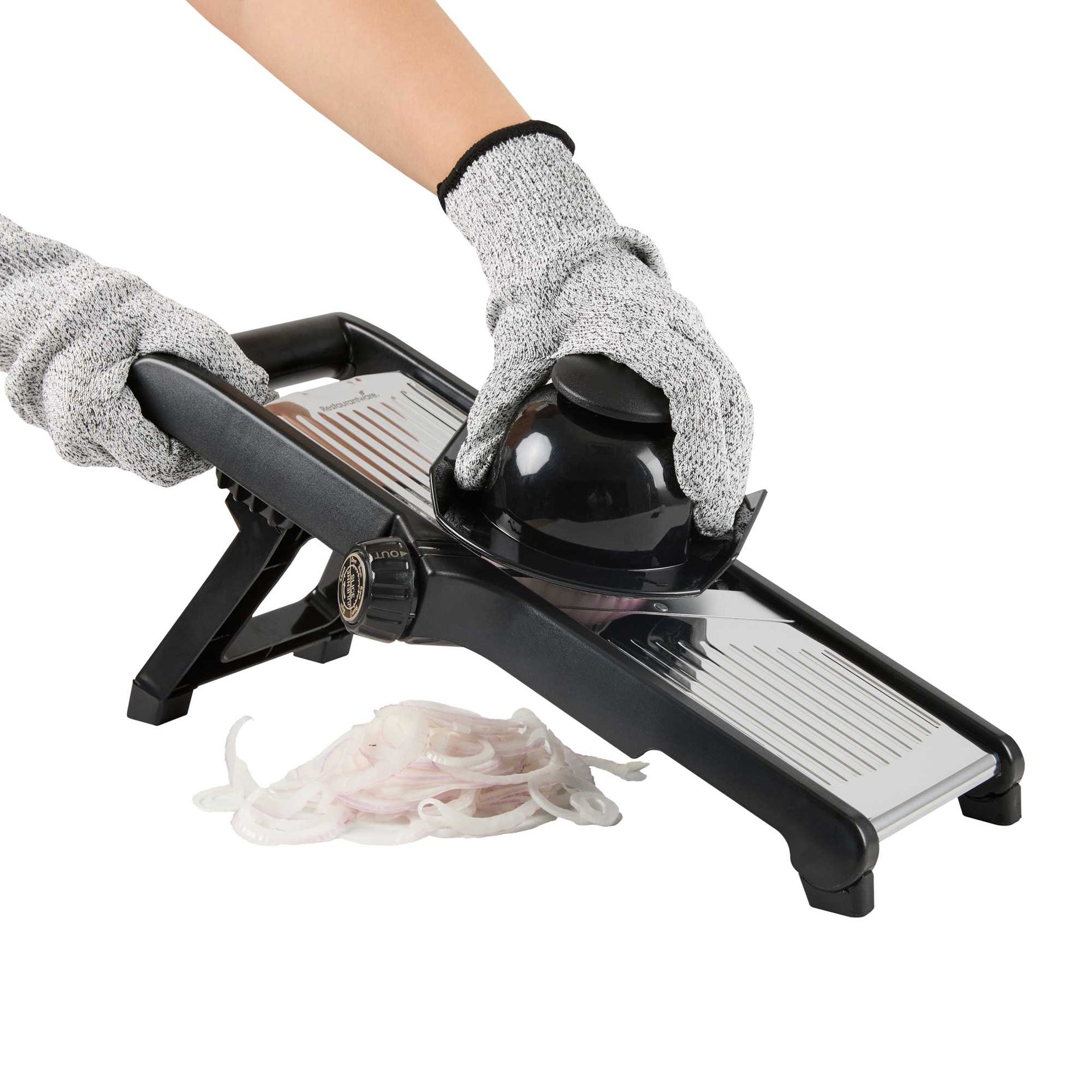 German Standard Stainless Steel Adjustable Mandoline Slicer - Cut-Resistant Gloves, Cleaning Brush, Blade Guard - 1 count box