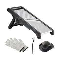 German Standard Stainless Steel Adjustable Mandoline Slicer - Cut-Resistant Gloves, Cleaning Brush, Blade Guard - 1 count box