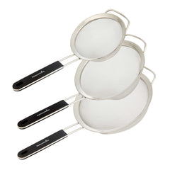 Comfy Grip 3-Piece Round Stainless Steel Extra Fine Mesh Strainer Set - with Silicone Handle - 1 count box