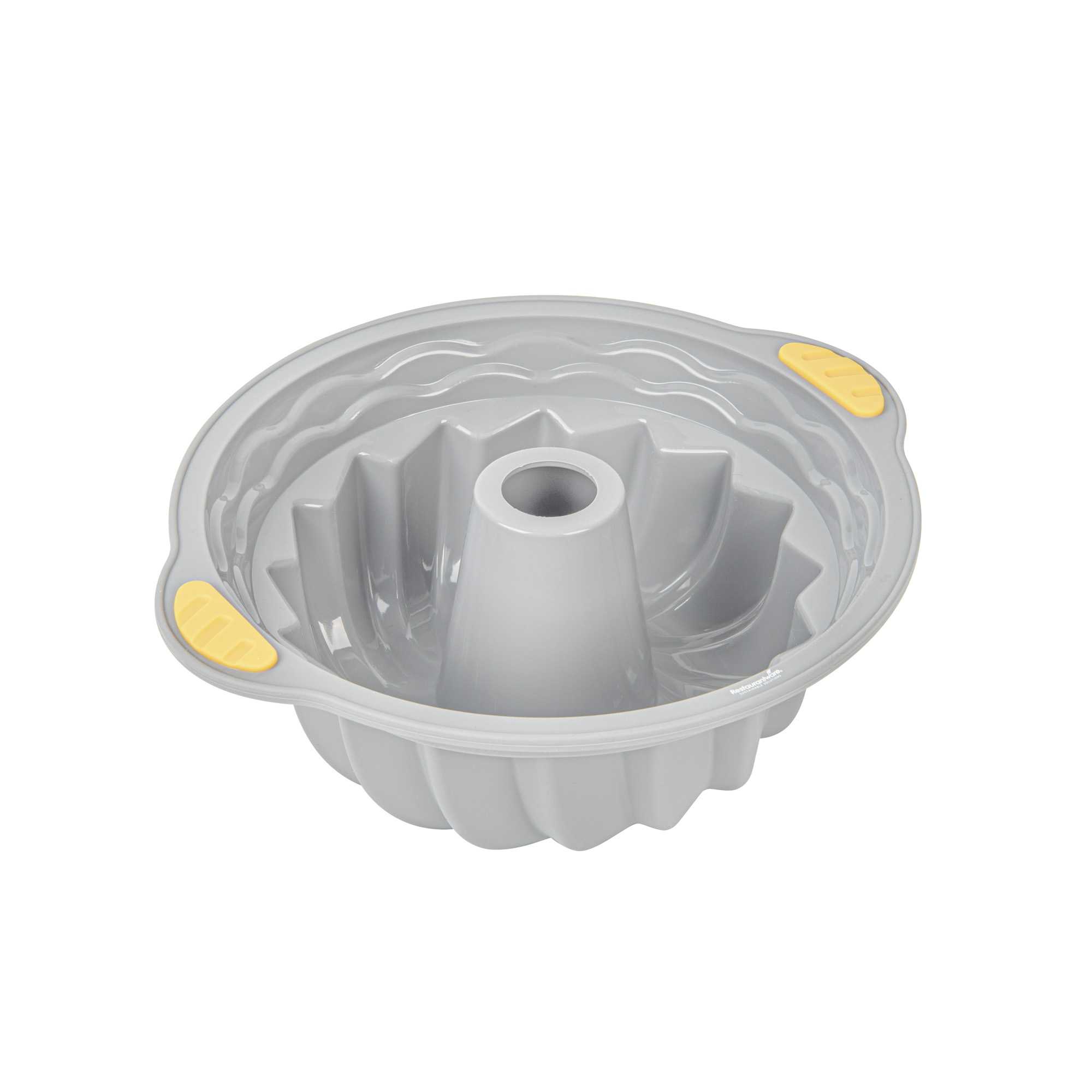 Pastry Tek Gray Silicone Kugelhopf / Fluted Bundt Cake Pan - Non-Stick, with Handles - 11 1/4" x 10 1/4" x 4" - 1 count box