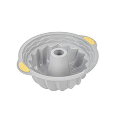 Pastry Tek Gray Silicone Kugelhopf / Fluted Bundt Cake Pan - Non-Stick, with Handles - 11 1/4