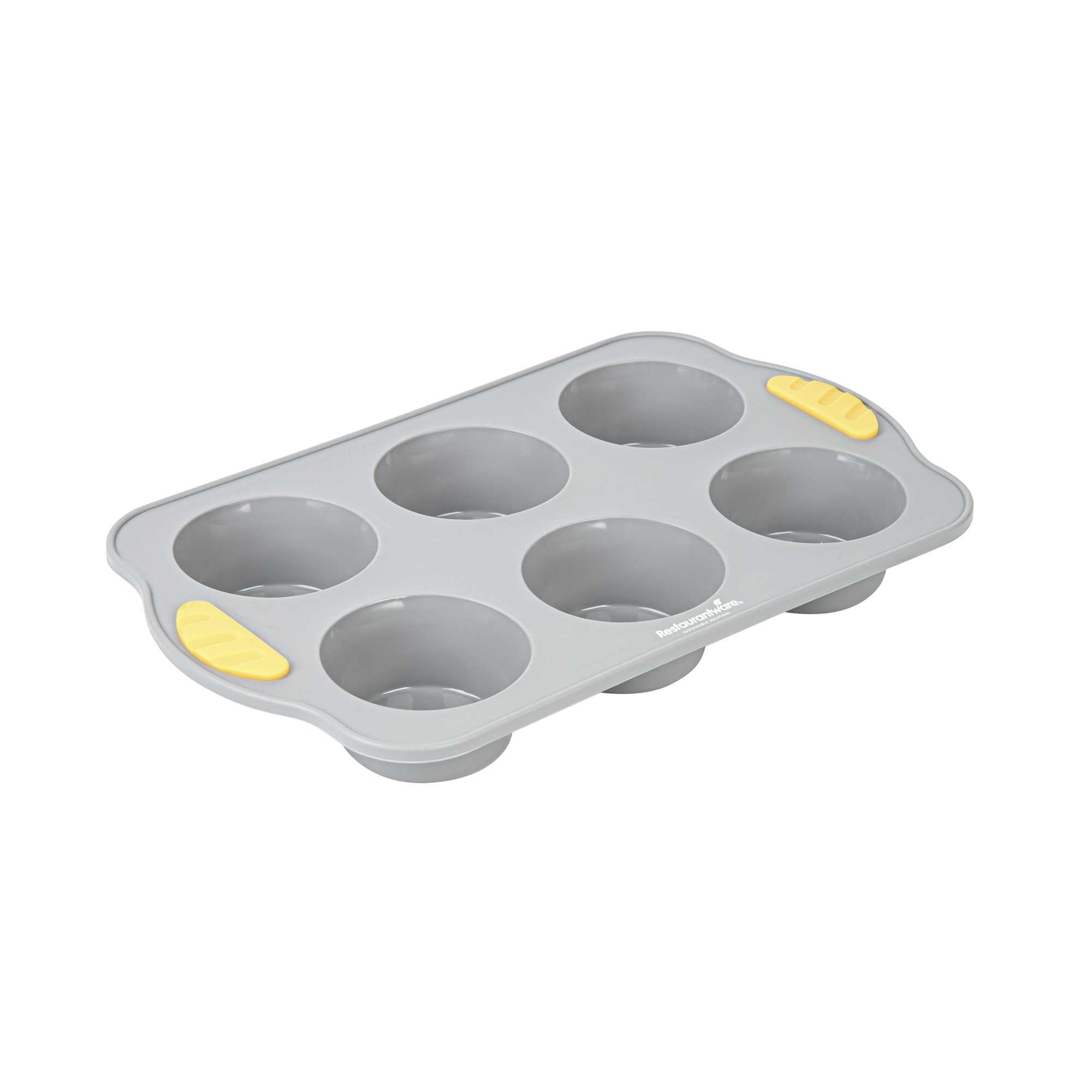 Pastry Tek Gray Silicone Muffin / Cupcake Pan - 6 Compartments, Non-Stick, with Handles - 11 1/2" x 7" x 1 1/2" - 1 count box