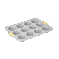 Pastry Tek Gray Silicone Muffin / Cupcake Pan - 12 Compartments, Non-Stick, with Handles - 13