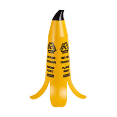 Clean Tek Professional Yellow Plastic Banana Wet Floor Cone - Multilingual, with Brown Stem - 23 1/2
