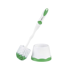 Clean Tek Professional Round Green and White Toilet Bowl Brush - with Caddy - 1 count box