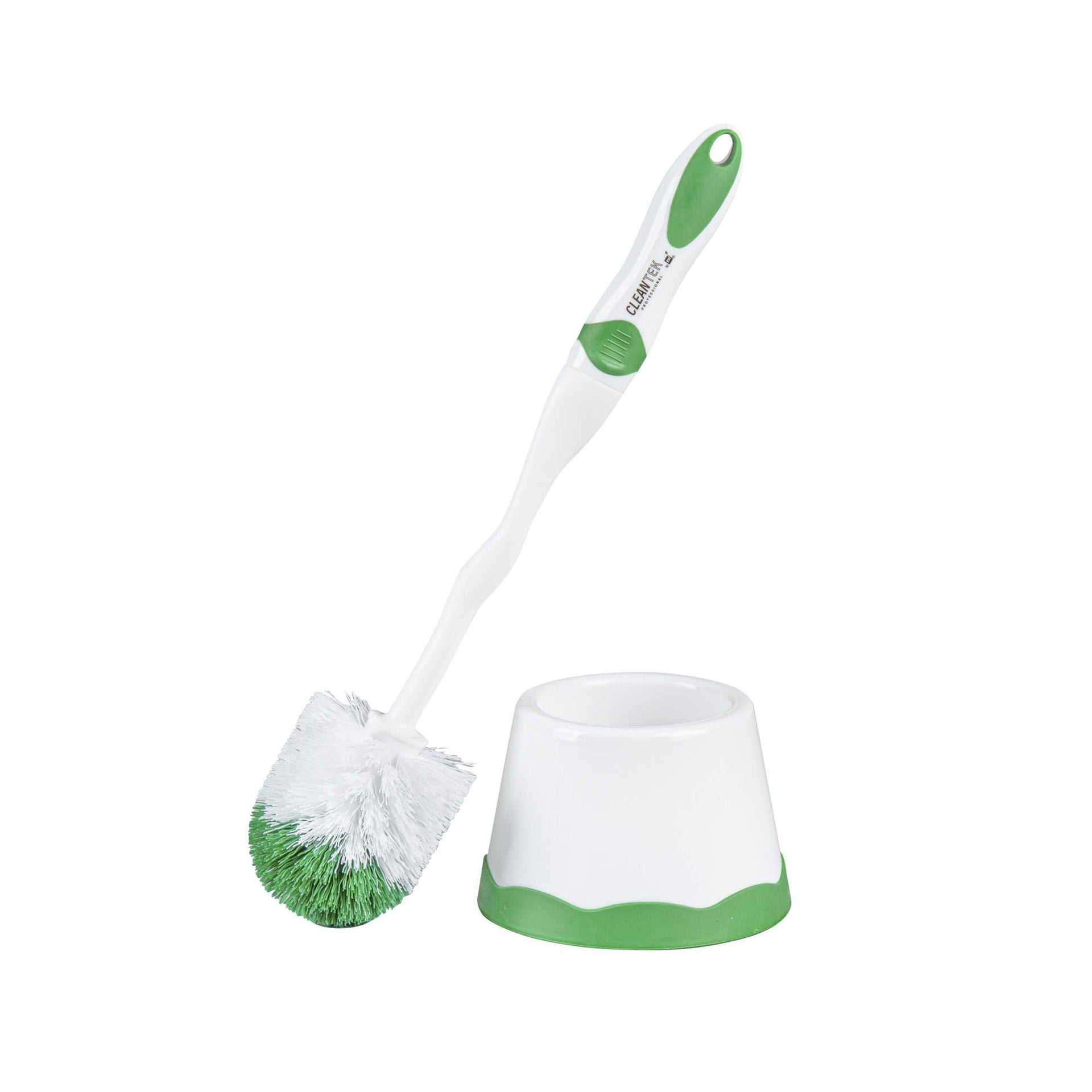 Clean Tek Professional Round Green and White Toilet Bowl Brush - with Caddy - 10 count box