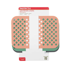 Pastry Tek Rectangle 3-Piece Assorted Reusable Silicone Air Fryer Liner Set - Non-Stick,Dual Basket,3 to 5qt - 7 3/4
