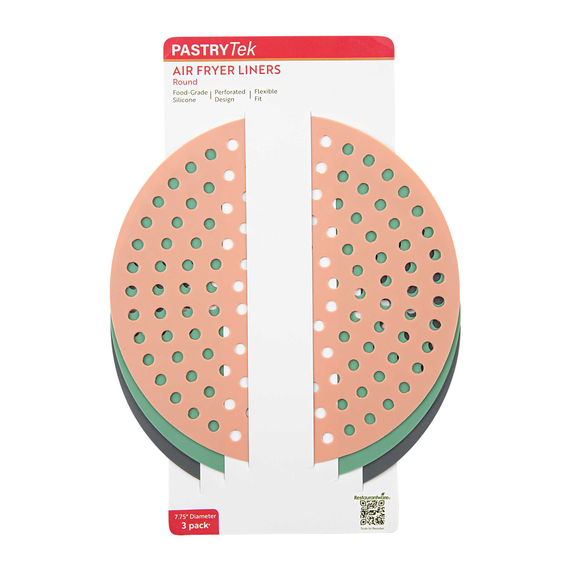 Pastry Tek Round 3-Piece Assorted Reusable Silicone Air Fryer Liner Set - Non-Stick, For 5 to 7 qt - 7 3/4" - 1 count box