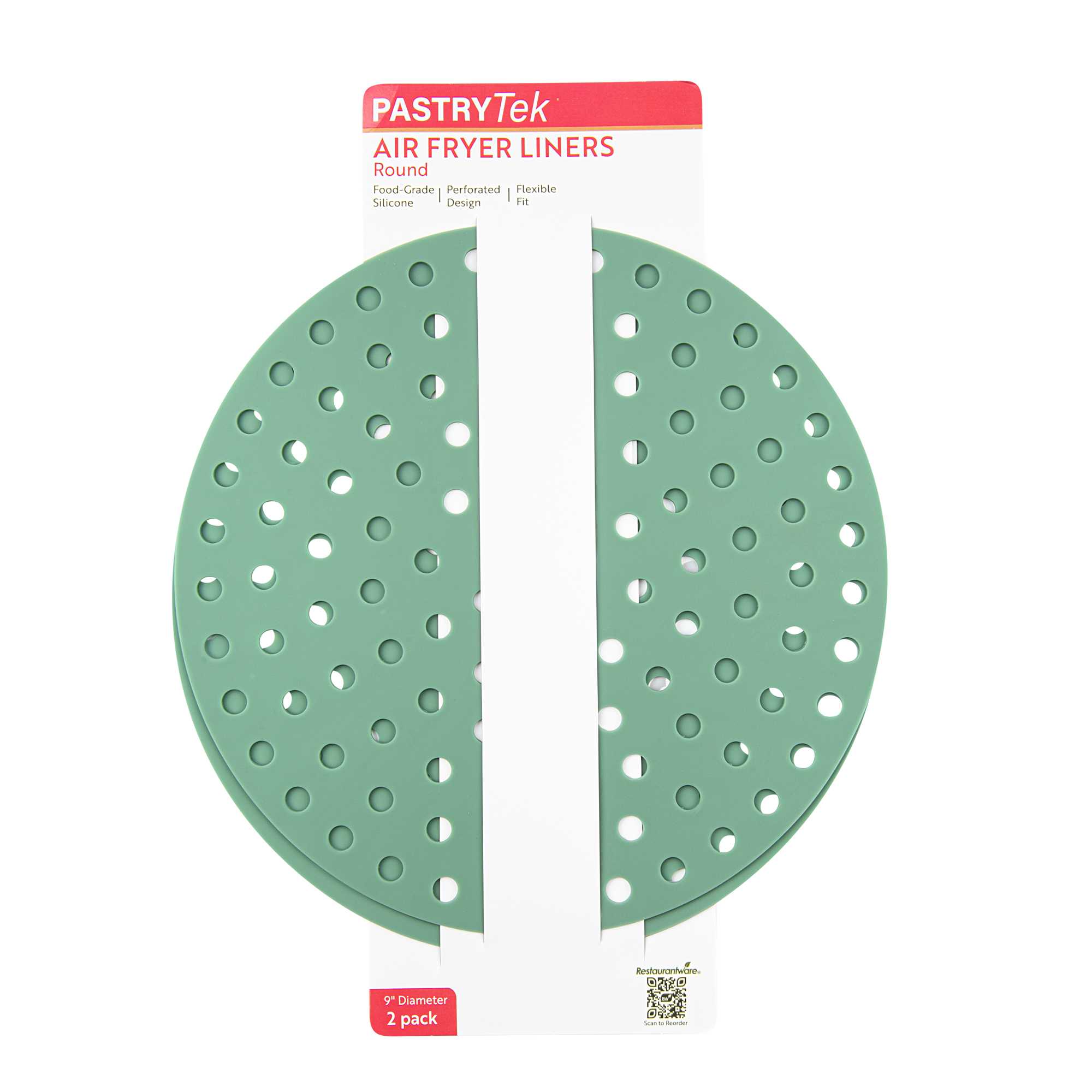Pastry Tek Round Green Reusable Silicone Air Fryer Liner - Non-Stick, For 7 qt - 9" - 2 count box