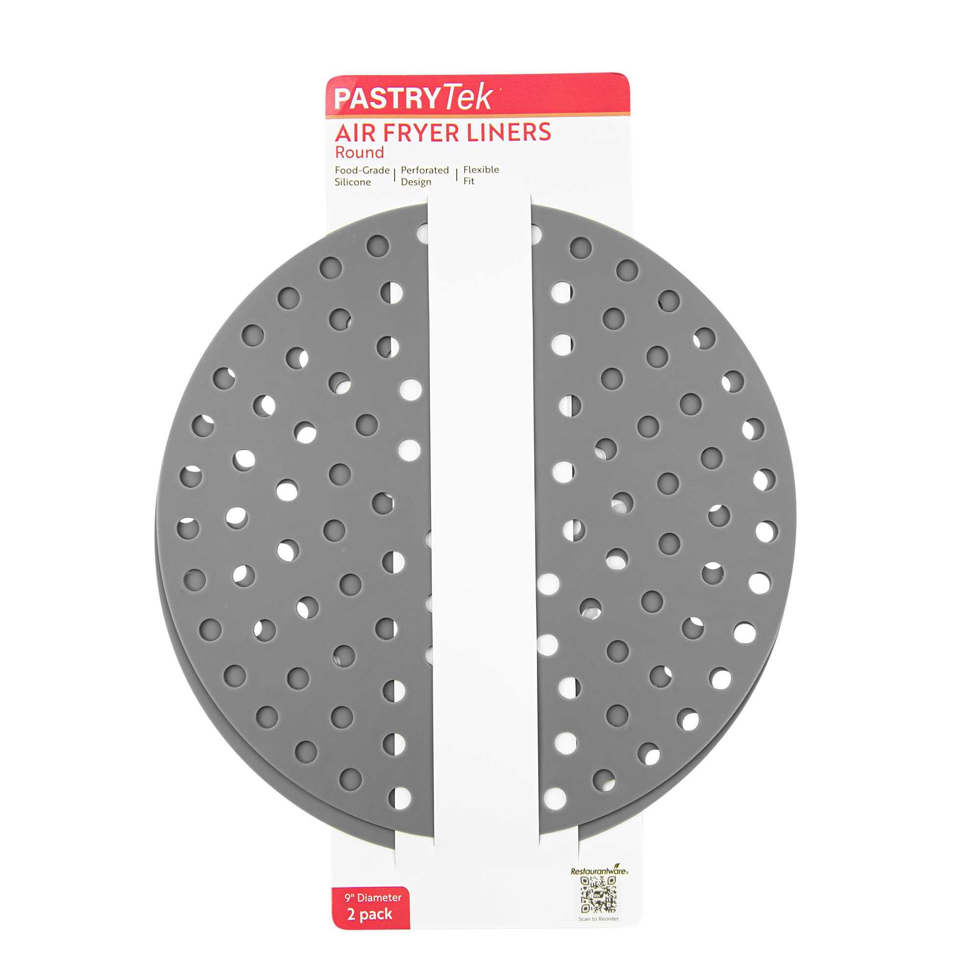 Pastry Tek Round Gray Reusable Silicone Air Fryer Liner - Non-Stick, For 7 qt - 9" - 2 count box