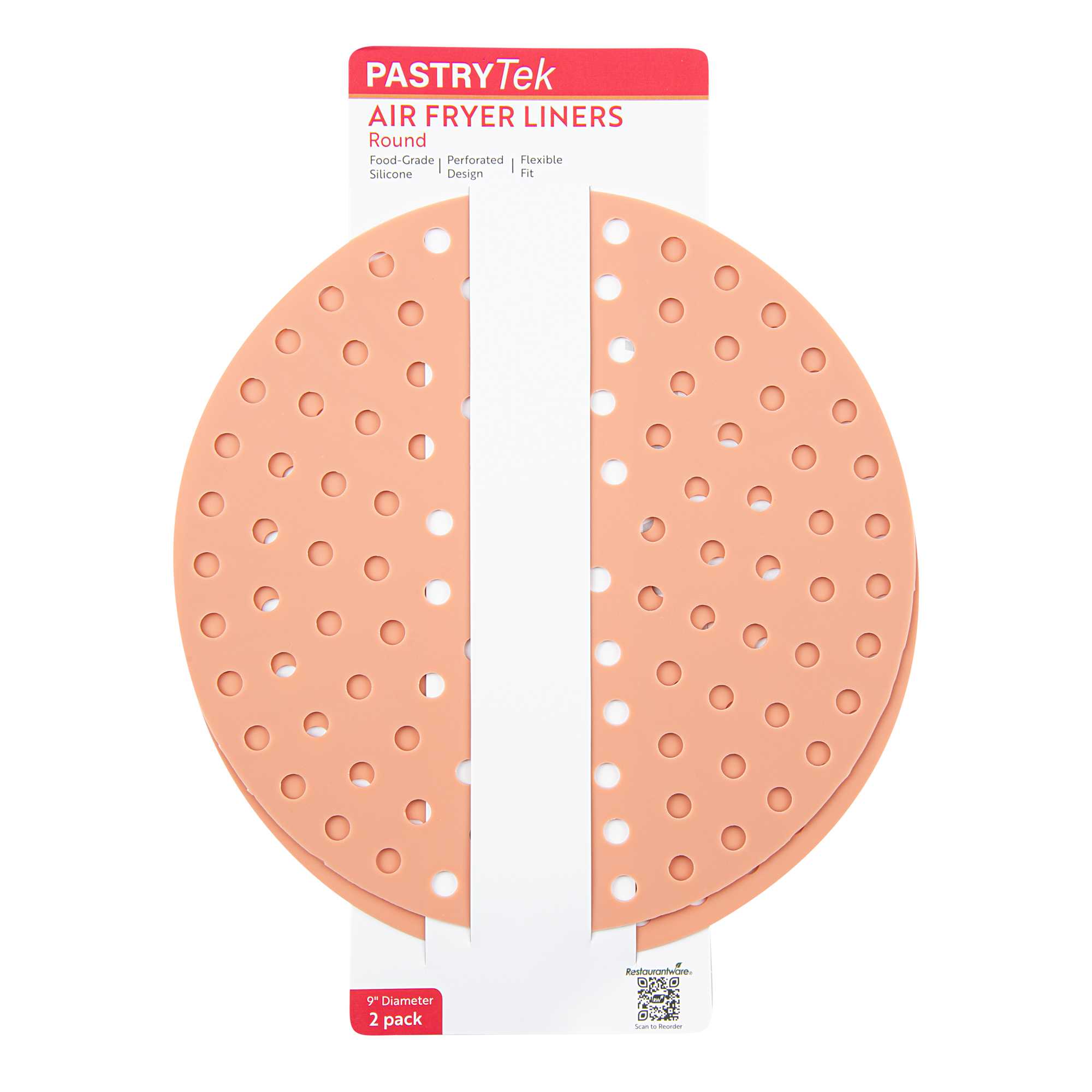 Pastry Tek Round Orange Reusable Silicone Air Fryer Liner - Non-Stick, For 7 qt - 9" - 2 count box