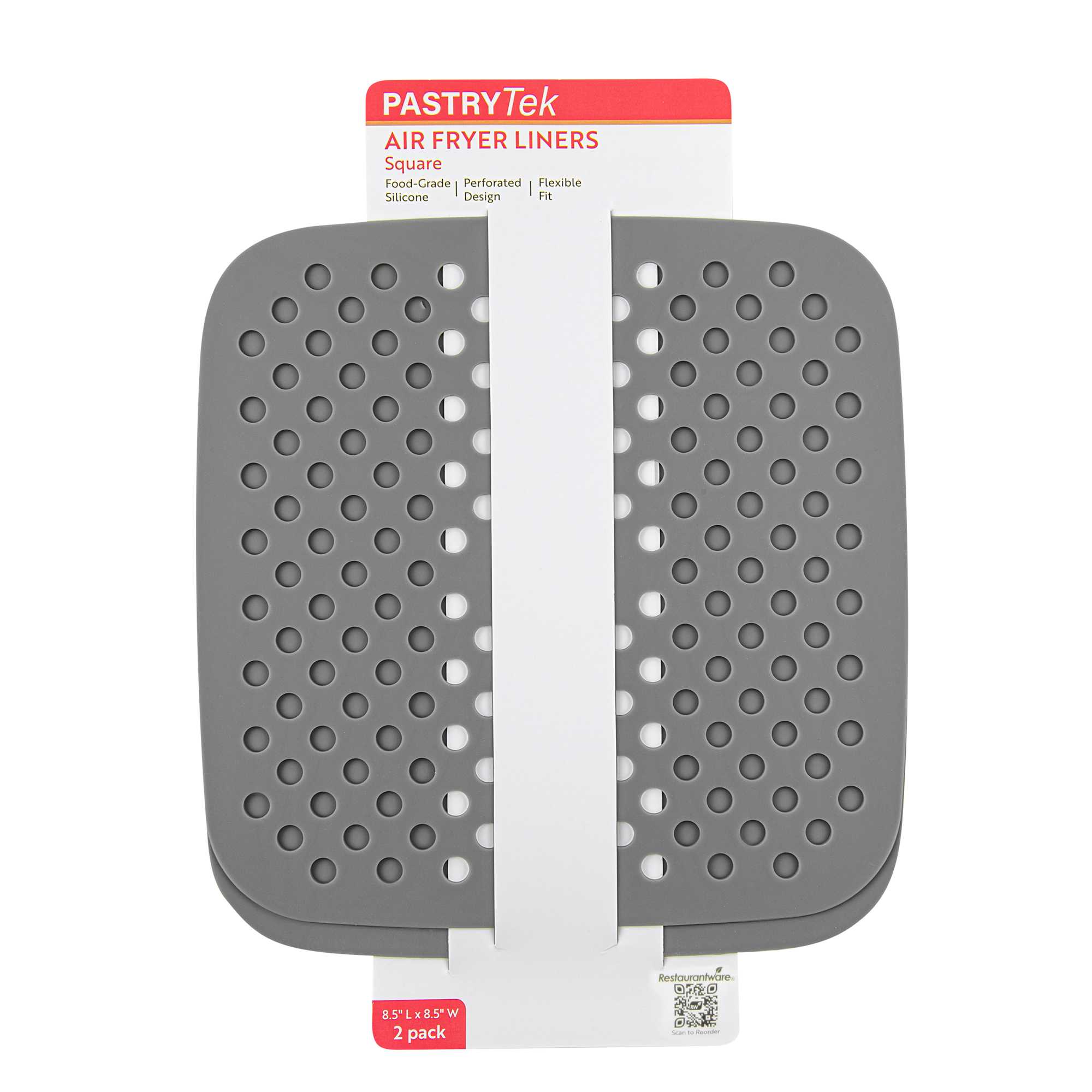 Pastry Tek Square Gray Reusable Silicone Air Fryer Liner - Non-Stick, For 5 qt or Bigger - 8 1/2" - 2 count box
