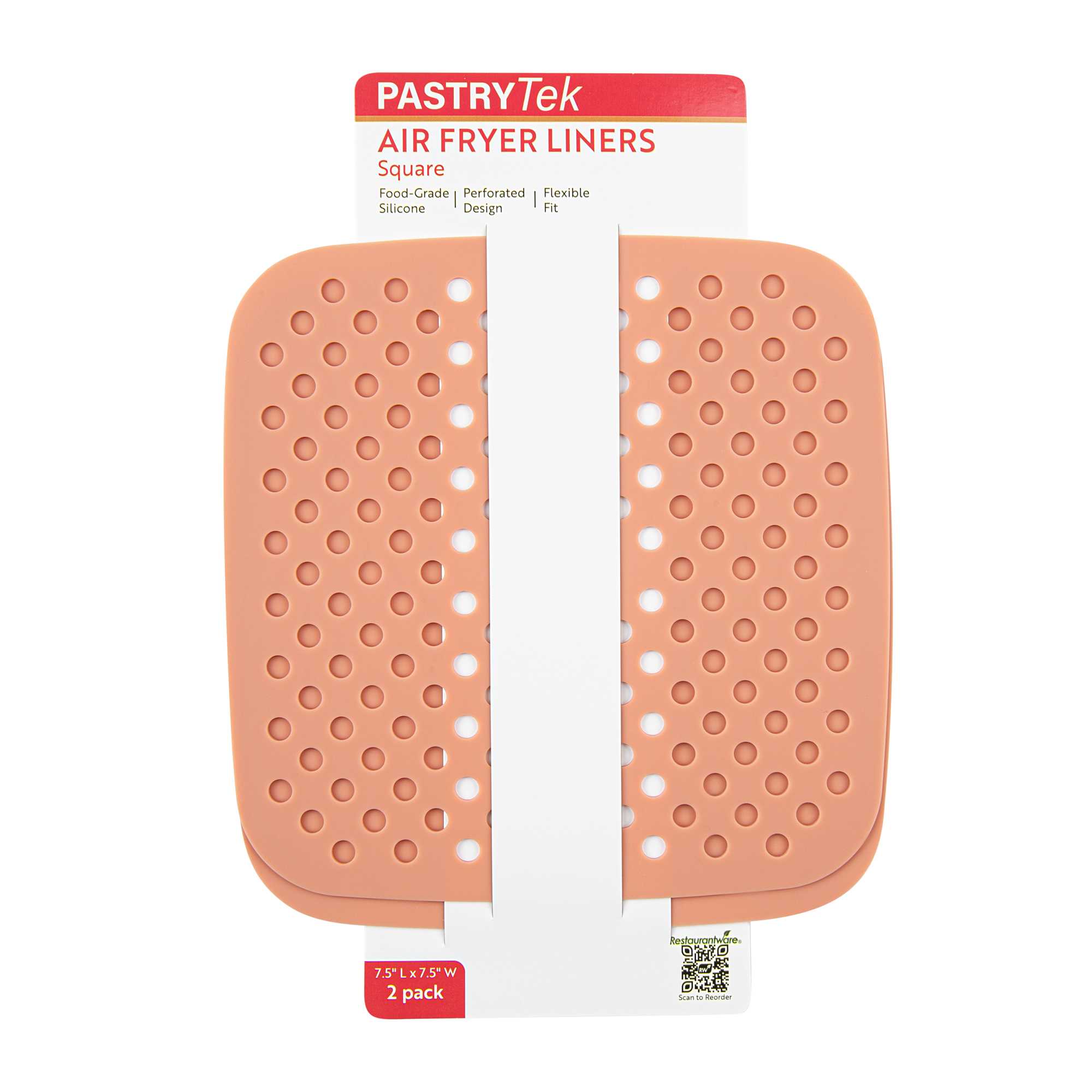 Pastry Tek Square Orange Reusable Silicone Air Fryer Liner - Non-Stick, For 3 qt or Bigger - 7 1/2" - 2 count box