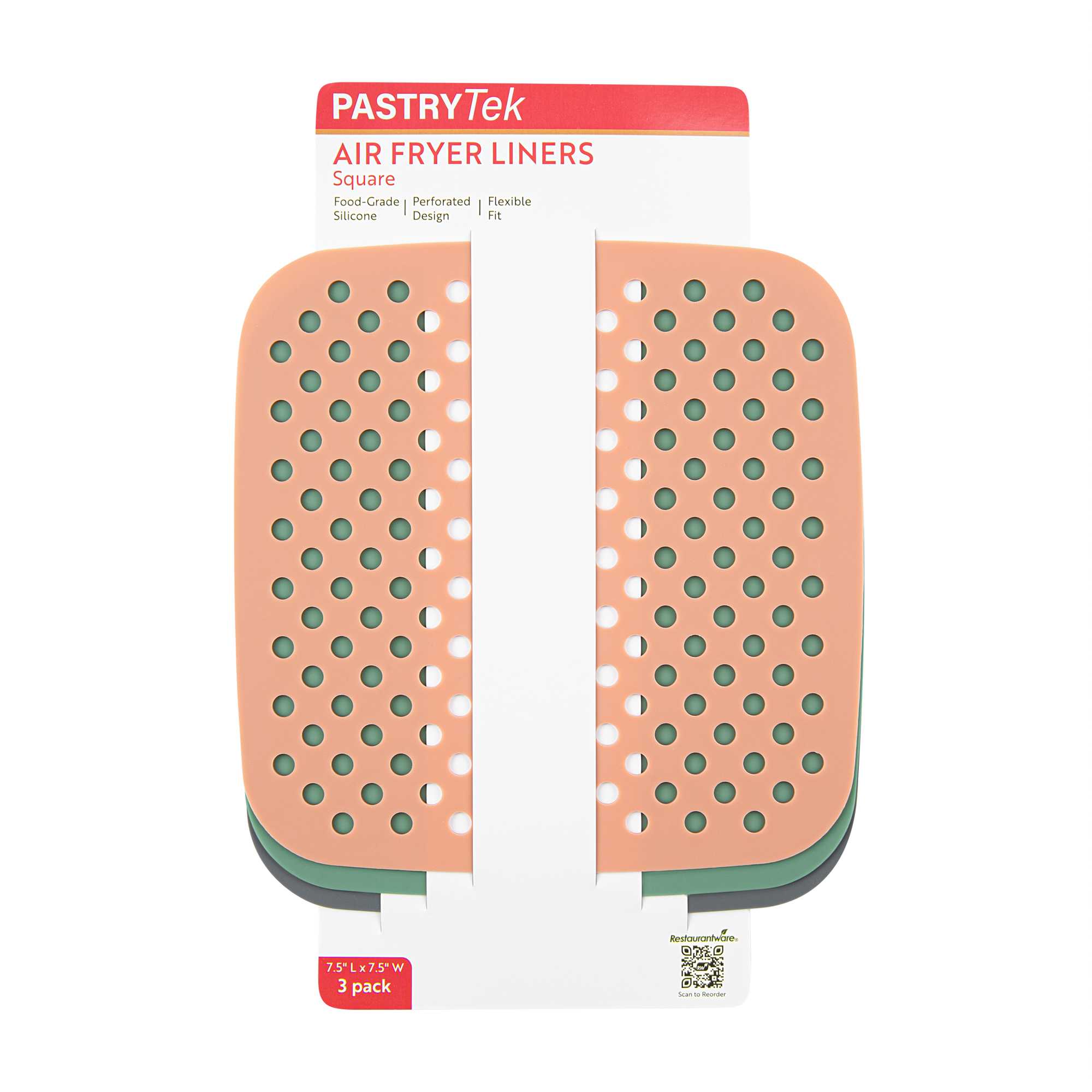 Pastry Tek Square 3-Piece Assorted Reusable Silicone Air Fryer Liner Set - Non-Stick, For 3 qt or Bigger - 7 1/2" - 1 count box