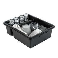 RW Clean Black Polypropylene Bus Tub / Bus Box - Divided, Deep, Easy Grip - 21 1/4