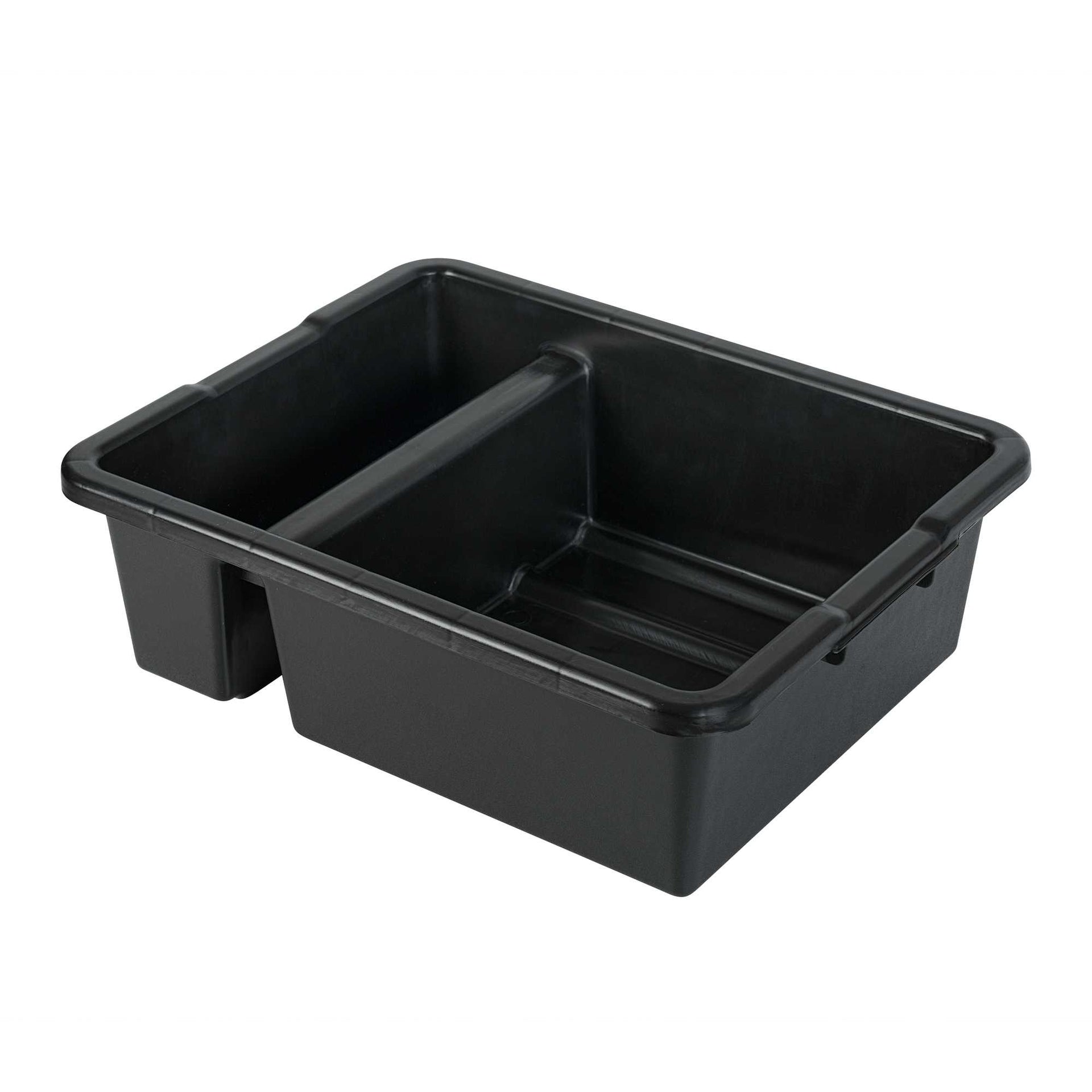 RW Clean Black Polypropylene Bus Tub / Bus Box - Divided, Deep, Easy Grip - 21 1/4" x 16 3/4" x 7" - 10 count box