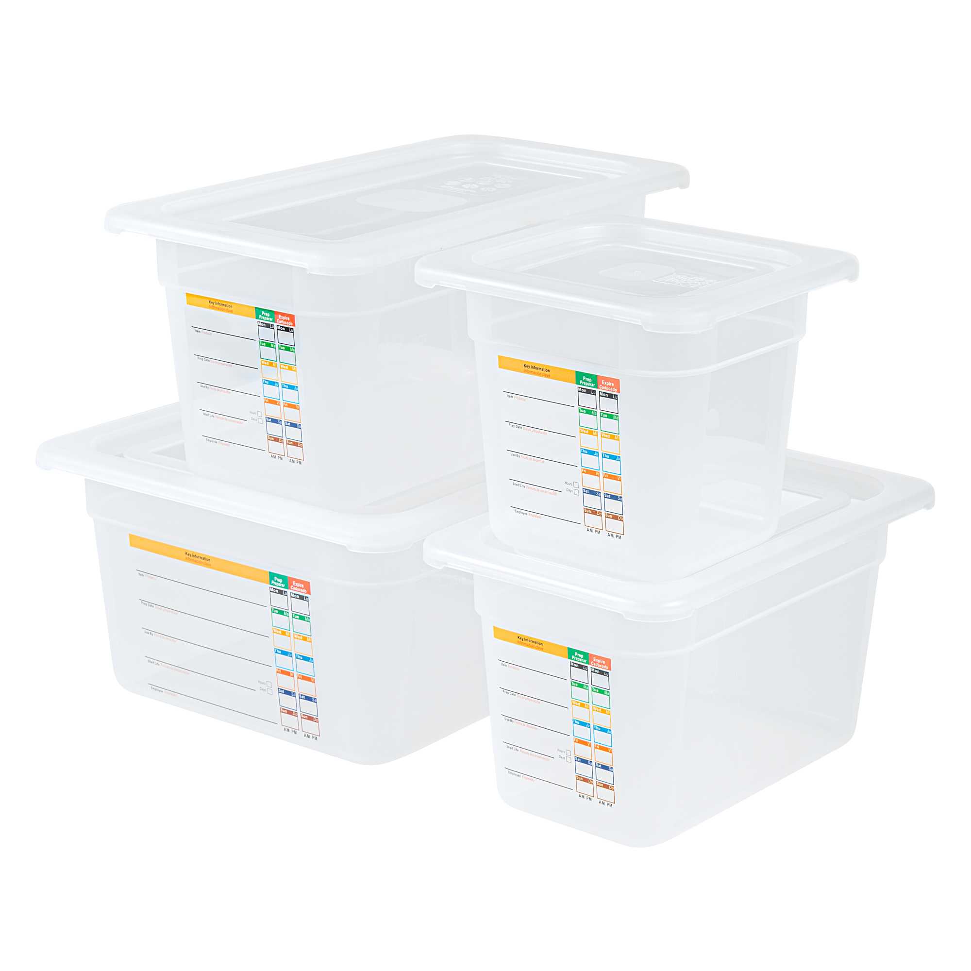 Met Lux 4-Piece Translucent Polypropylene Food Pan Set - 6" Deep, with Airtight Lids and Labels - 1 count box