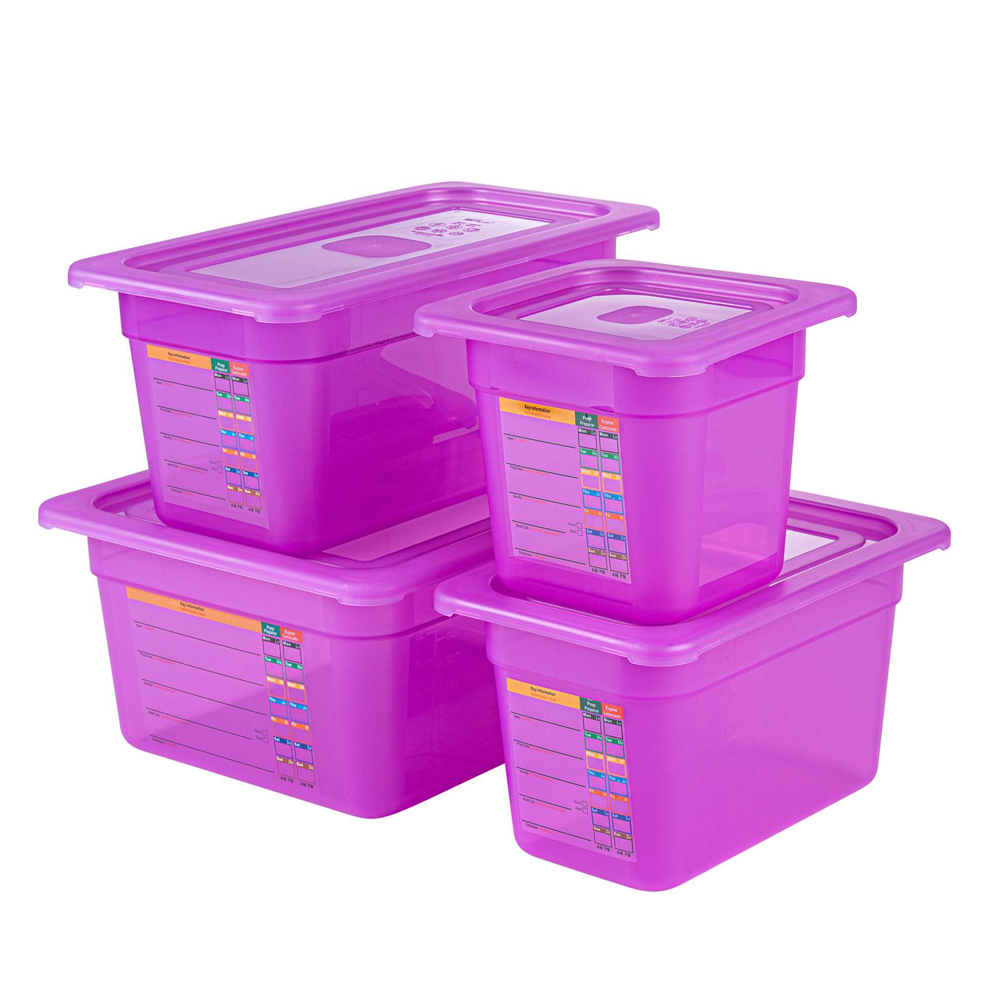 Met Lux 4-Piece Purple Allergen-Free Polypropylene Food Pan Set - 6" Deep, with Airtight Lids and Labels - 1 count box