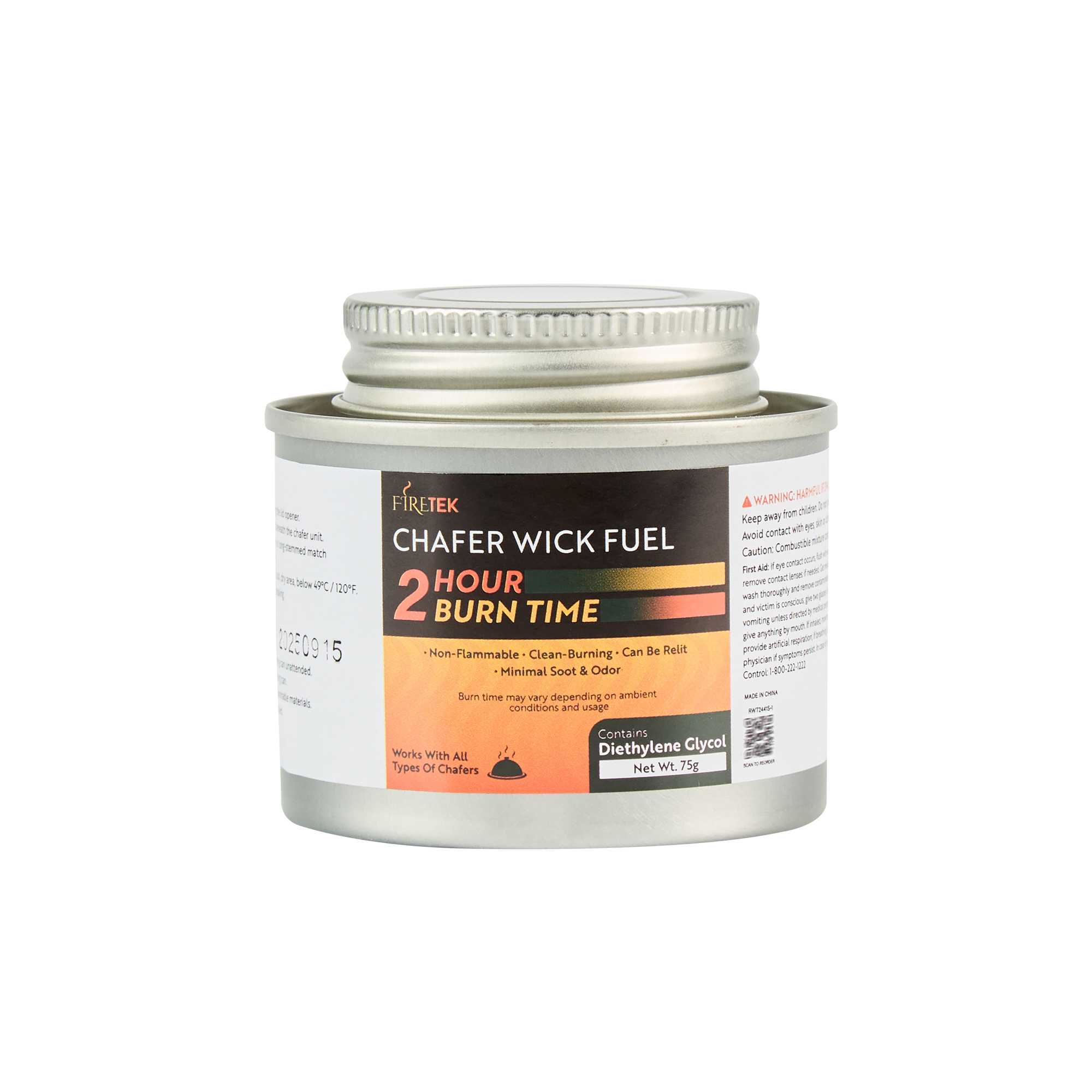 Fire Tek 2 Hour Wick Chafing Fuel - 12 Pack, with Safety Twist Cap and Lid Opener - 1 count box
