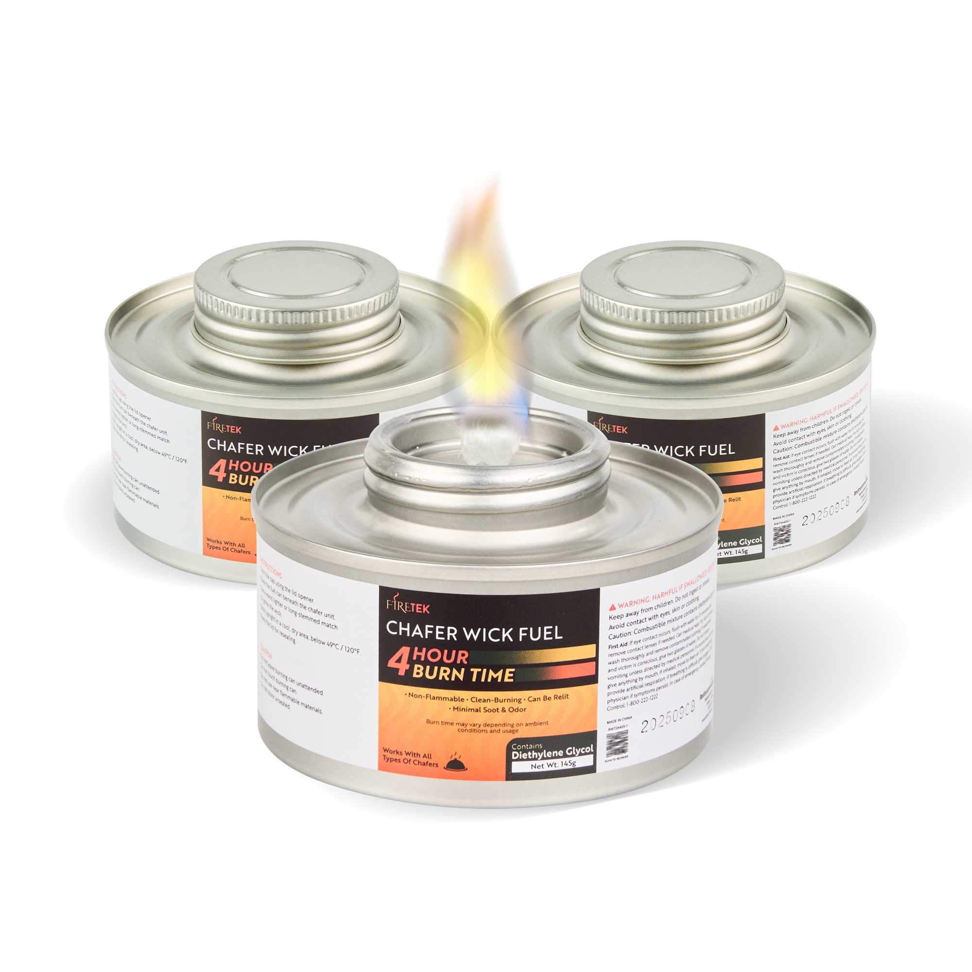 Fire Tek 4 Hour Wick Chafing Fuel - 6 Pack, with Safety Twist Cap and Lid Opener - 4 count box