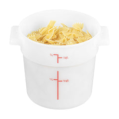 Met Lux 1 qt Round White Polyethylene Food Storage Container - with Red Volume Markers - 5 1/4
