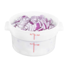 Met Lux 2 qt Round White Polyethylene Food Storage Container - with Red Volume Markers - 7 1/4