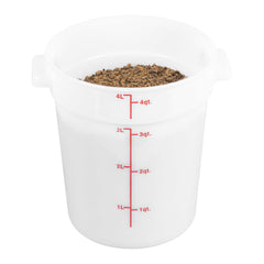 Met Lux 4 qt Round White Polyethylene Food Storage Container - with Red Volume Markers - 7 1/4