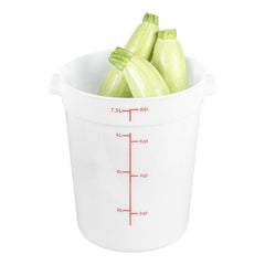 Met Lux 8 qt Round White Polyethylene Food Storage Container - with Red Volume Markers - 8 3/4