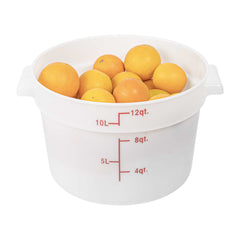 Met Lux 12 qt Round White Polyethylene Food Storage Container - with Red Volume Markers - 12 1/4