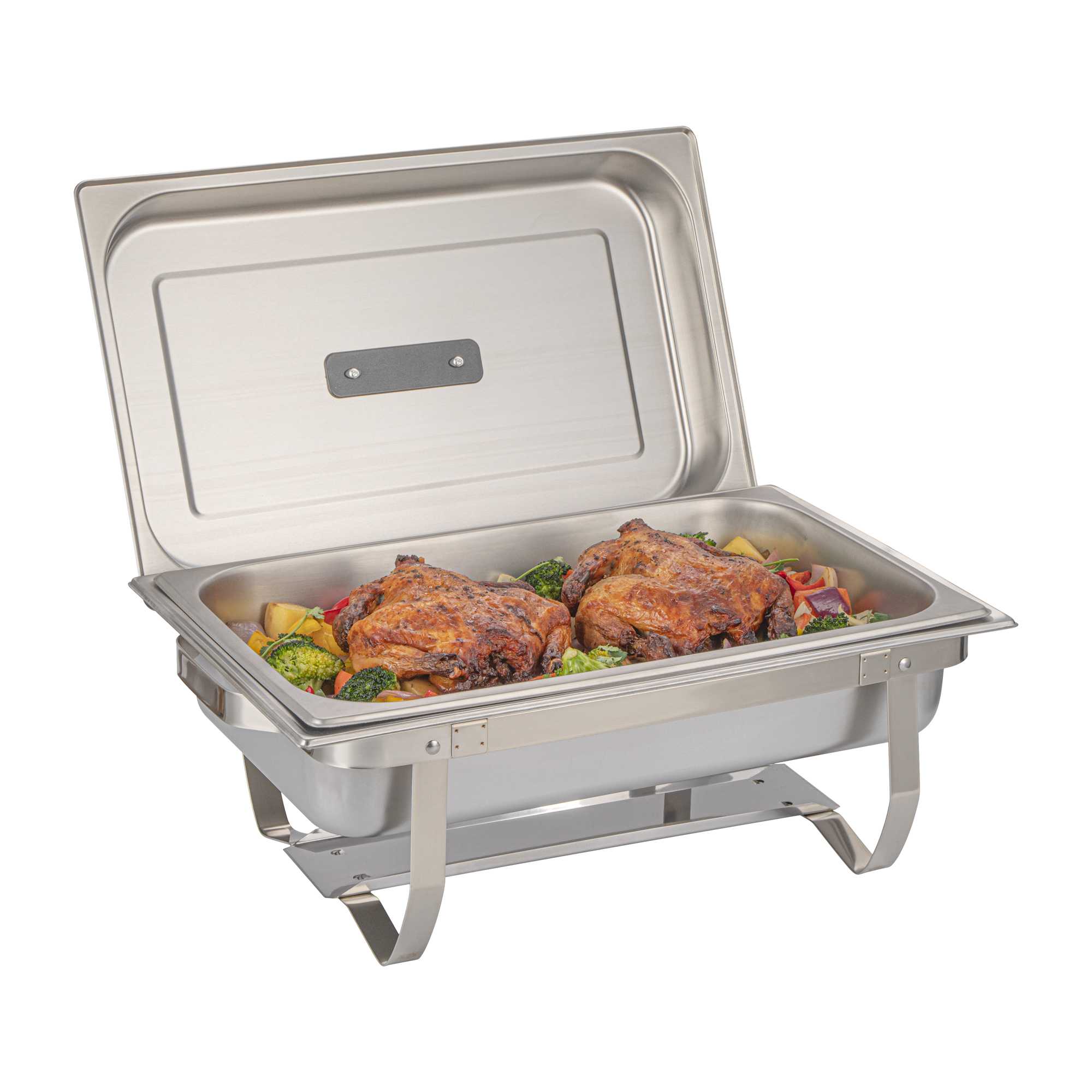 Met Lux 8 qt Rectangle Stainless Steel Full Size Chafer - with Folding Frame - 3 count box