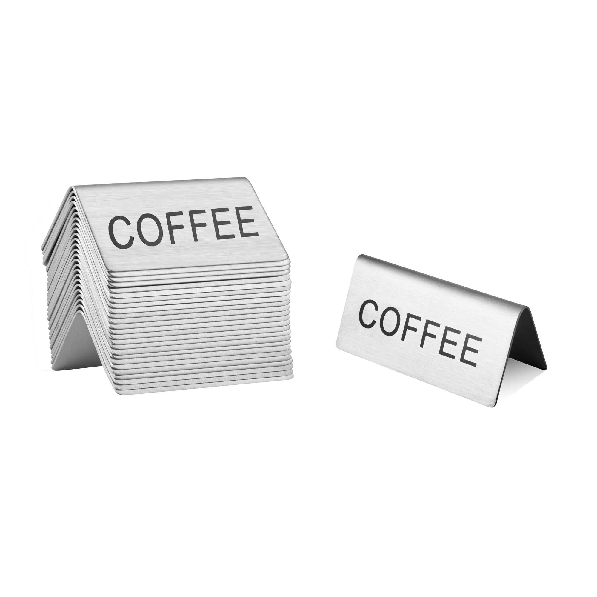 Met Lux Double-Sided Stainless Steel "Coffee" Table Tent Sign - 3" x 1 1/2" - 12 count box