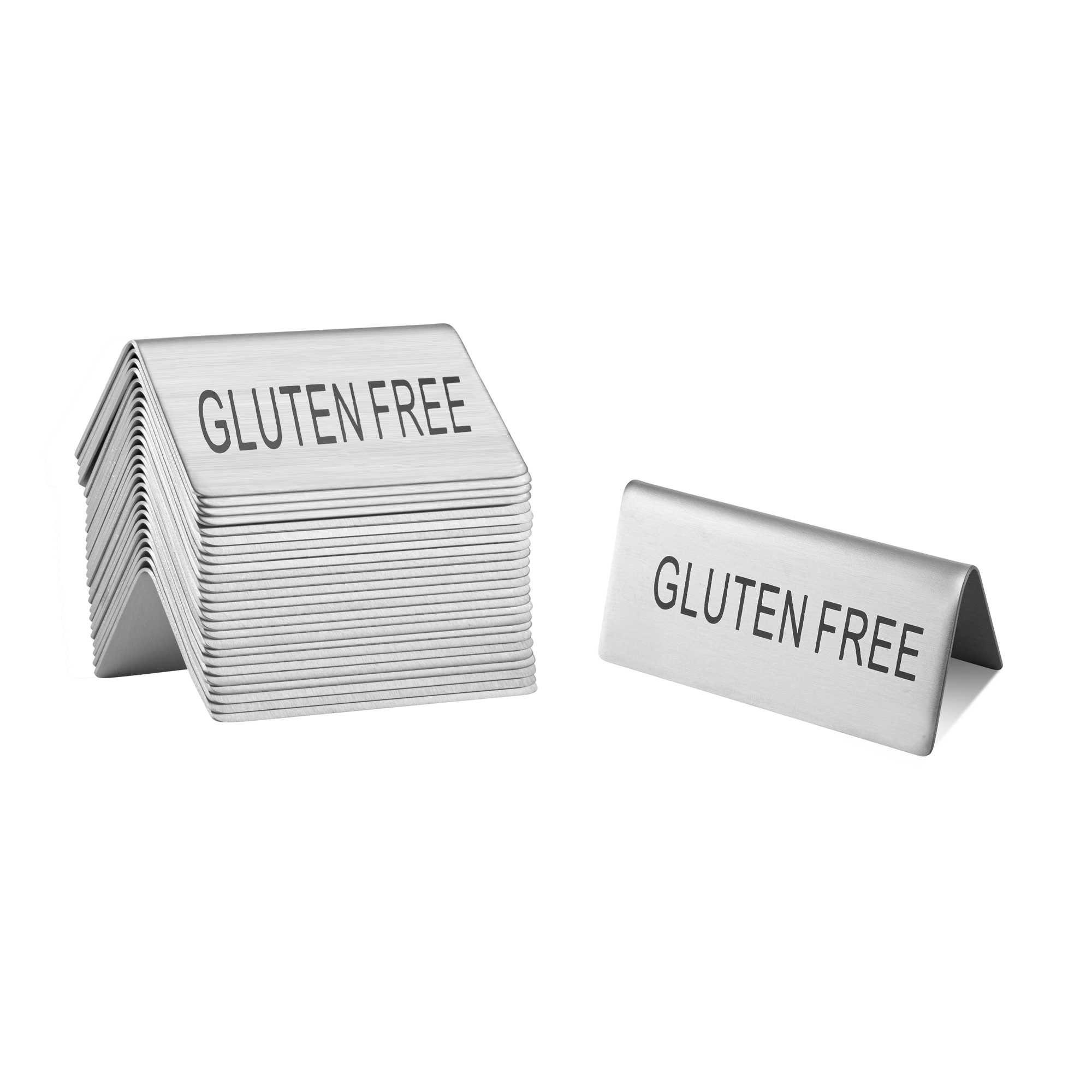 Met Lux Double-Sided Stainless Steel "Gluten Free" Table Tent Sign - 3" x 1 1/2" - 120 count box