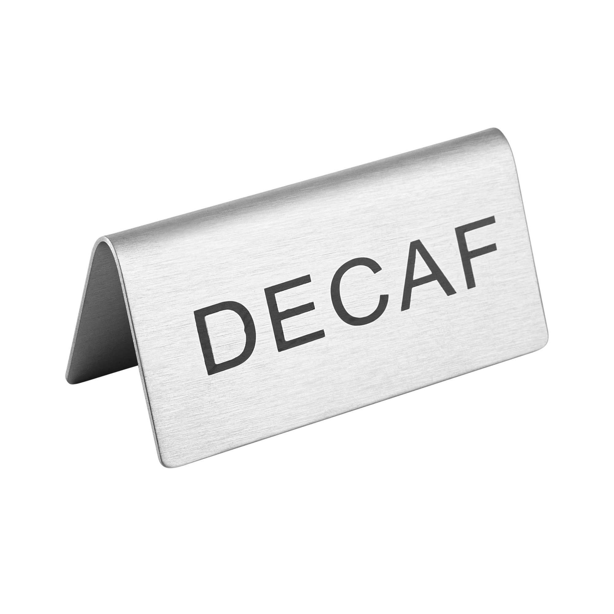 Met Lux Double-Sided Stainless Steel "Decaf" Table Tent Sign - 3" x 1 1/2" - 120 count box