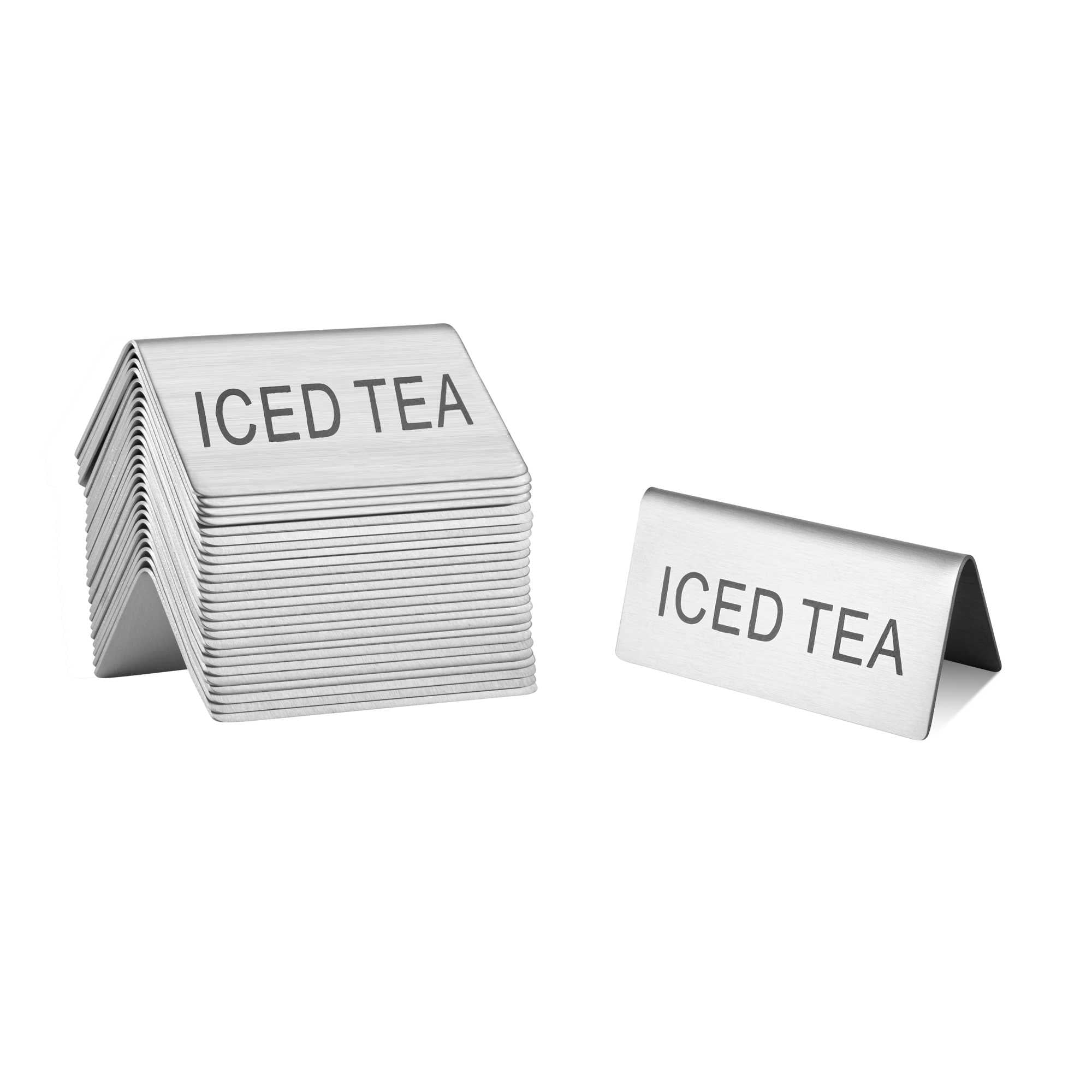 Met Lux Double-Sided Stainless Steel "Iced Tea" Table Tent Sign - 3" x 1 1/2" - 12 count box