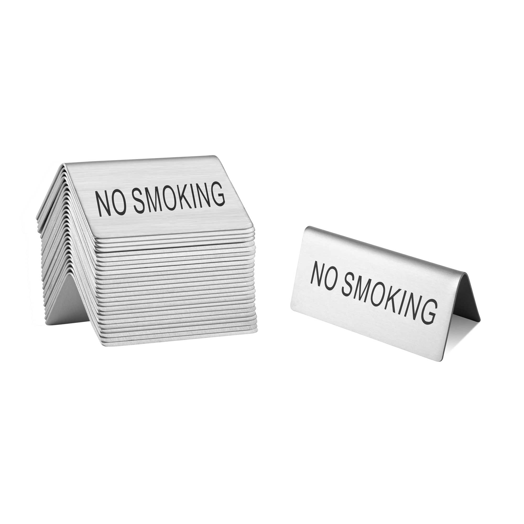 Met Lux Double-Sided Stainless Steel "No Smoking" Table Tent Sign - 3" x 1 1/2" - 120 count box