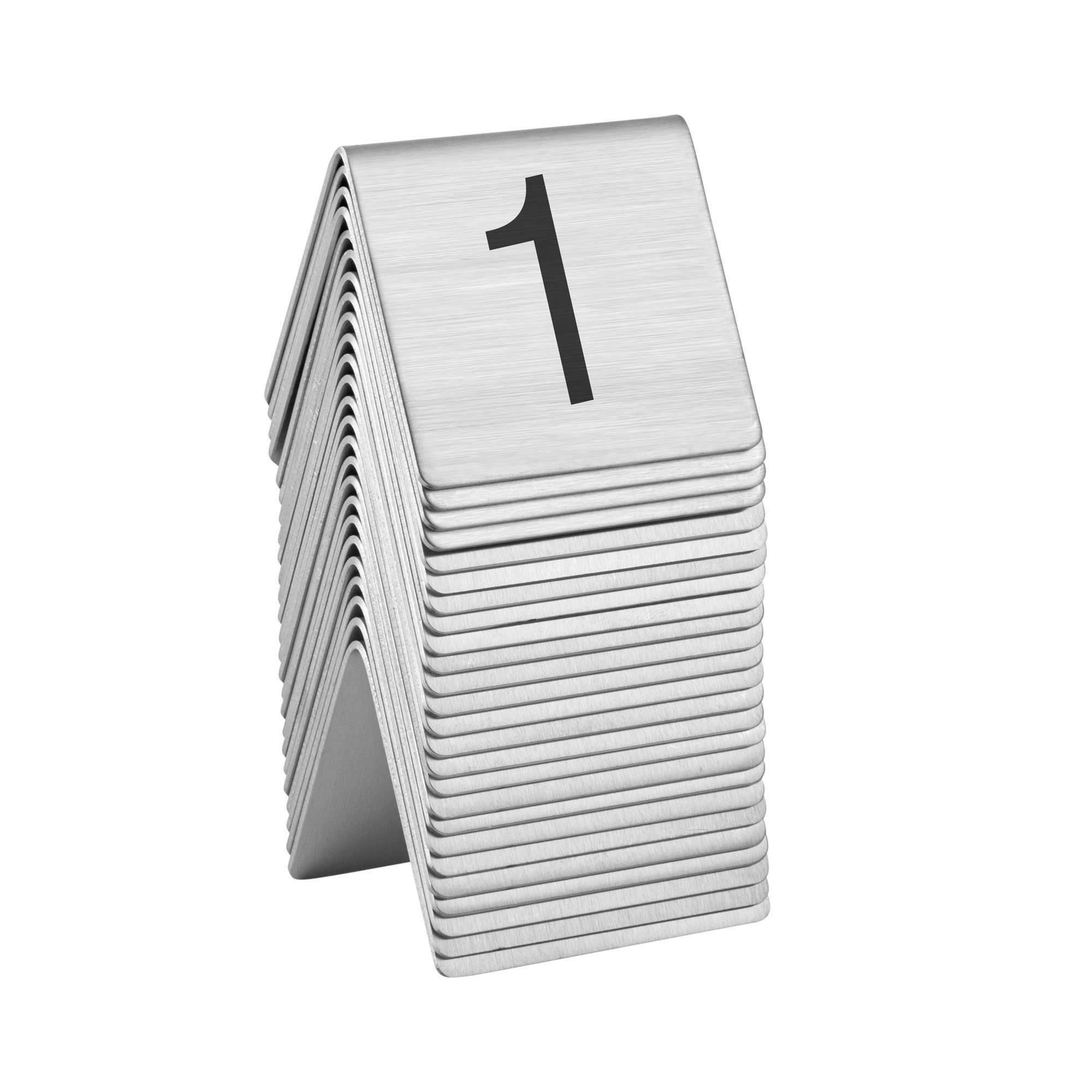 Met Lux Stainless Steel Number Table Tents - 1 to 25 - 2 1/2" x 2 1/4" - 1 count box