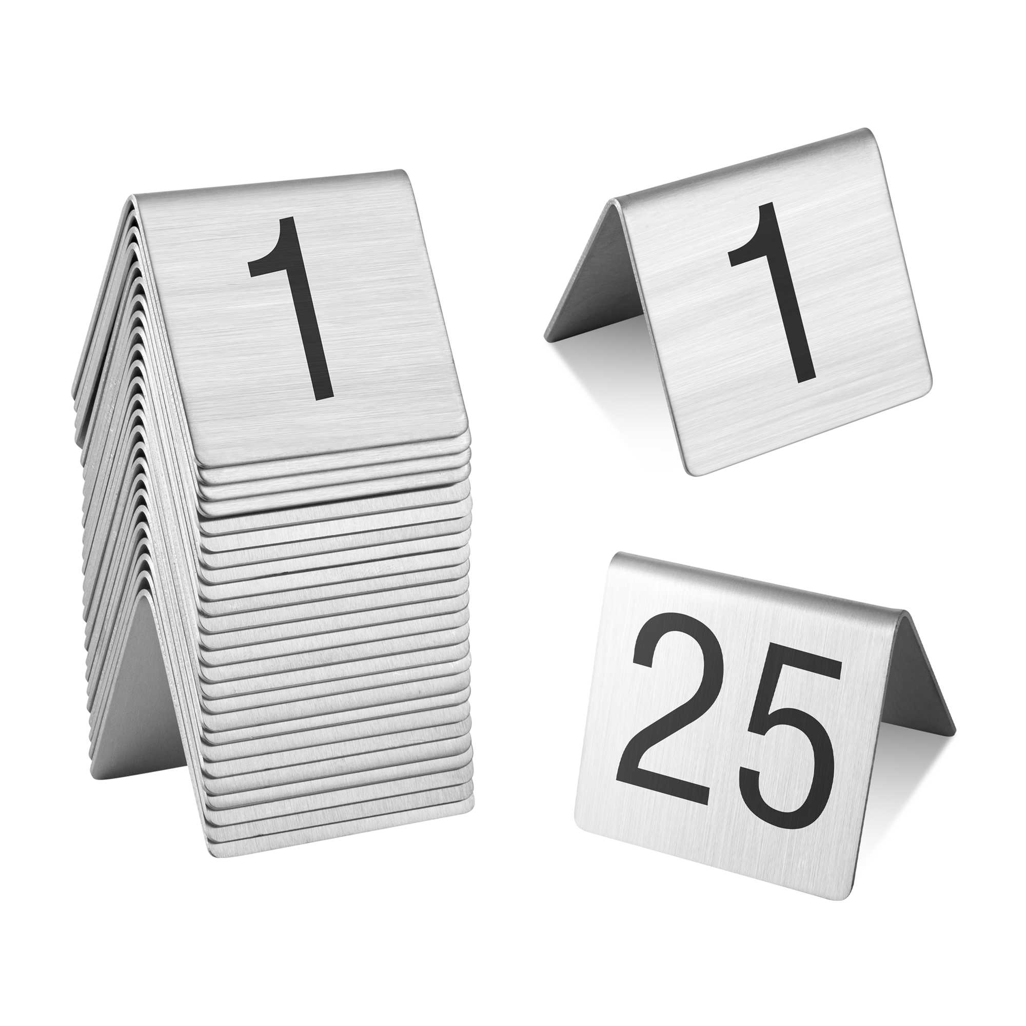 Met Lux Stainless Steel Number Table Tents - 1 to 25 - 2 1/2" x 2 1/4" - 12 count box