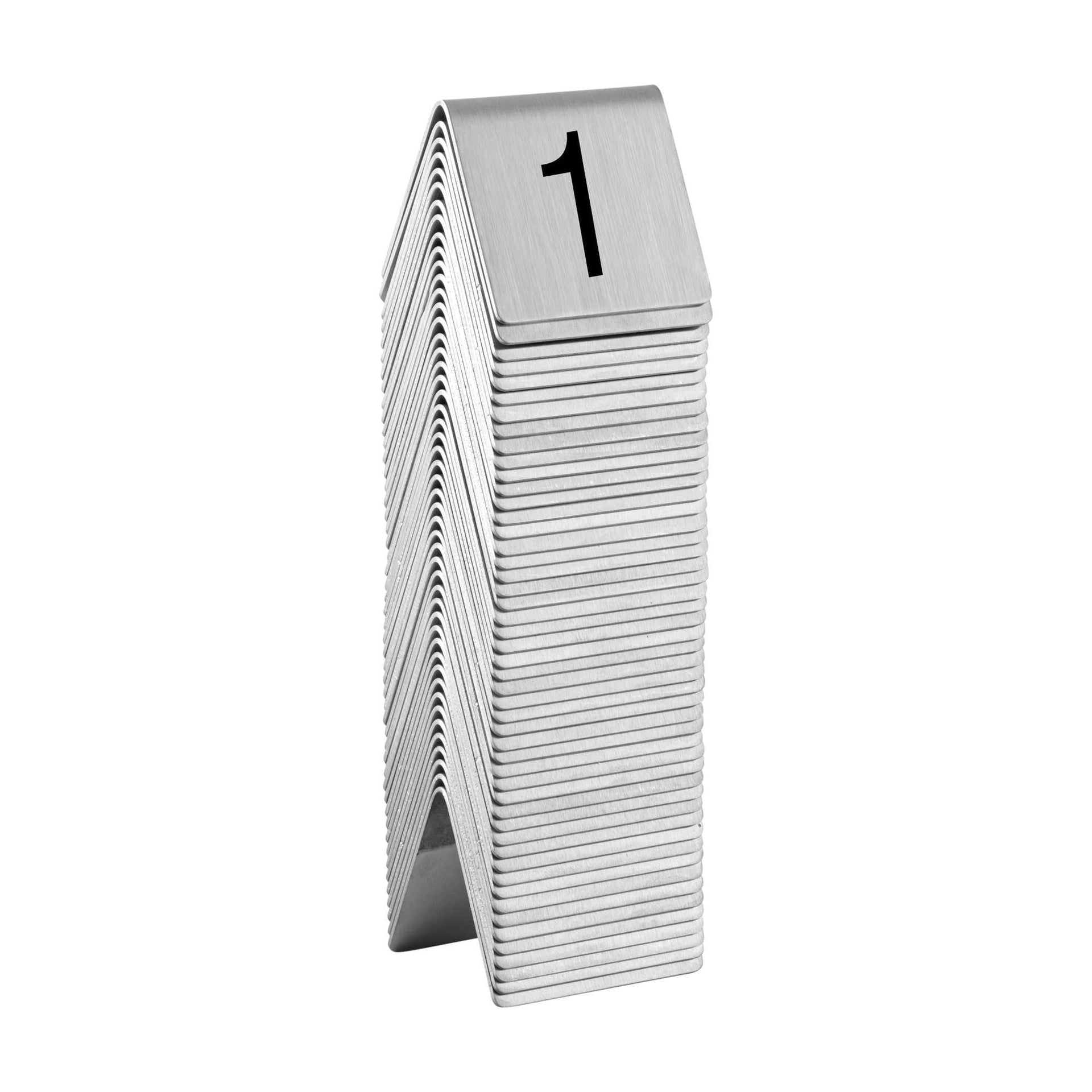 Met Lux Stainless Steel Number Table Tents - 1 to 50 - 2 1/2" x 2 1/4" - 1 count box